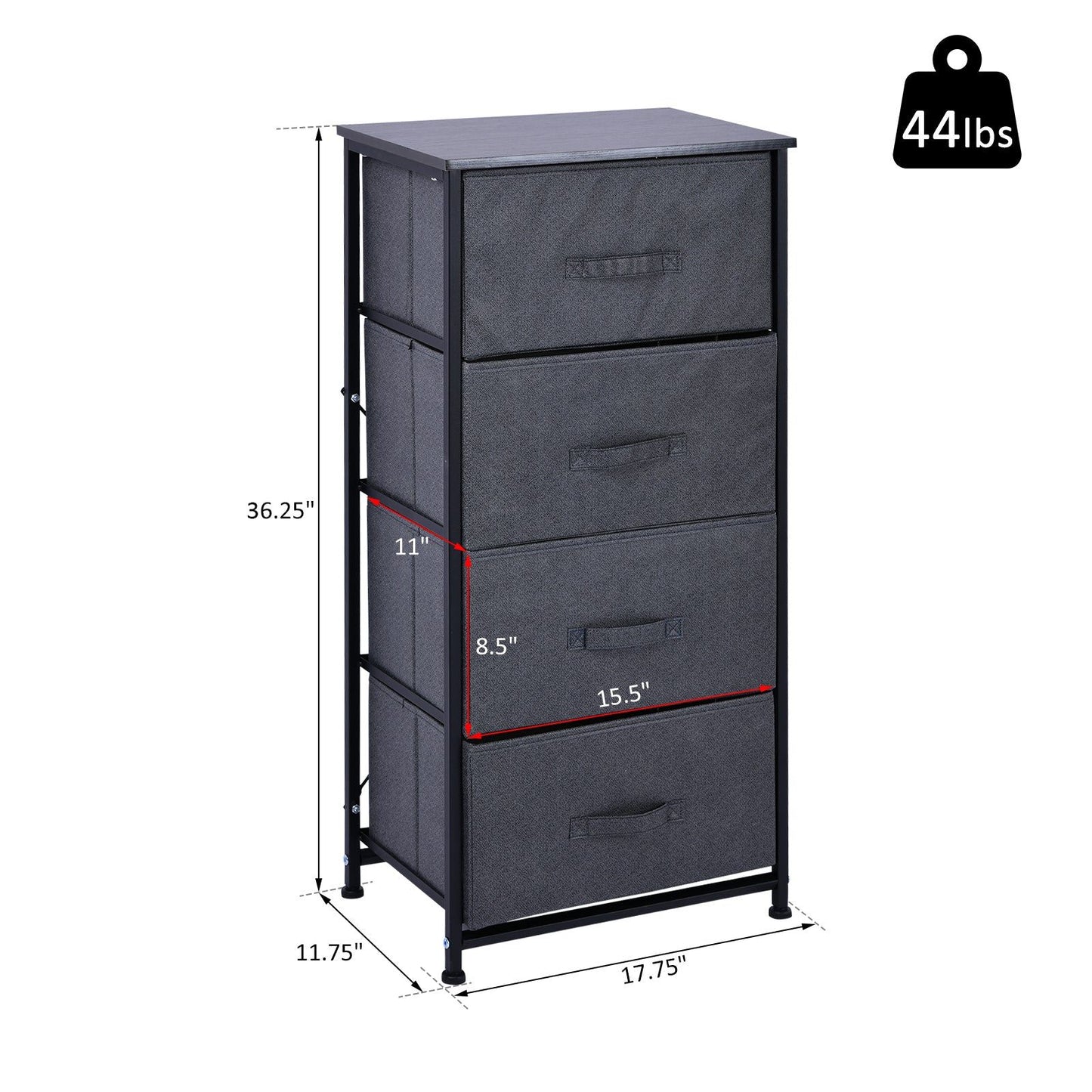 4-Drawer Storage Dresser Tower with Metal Frame - Black