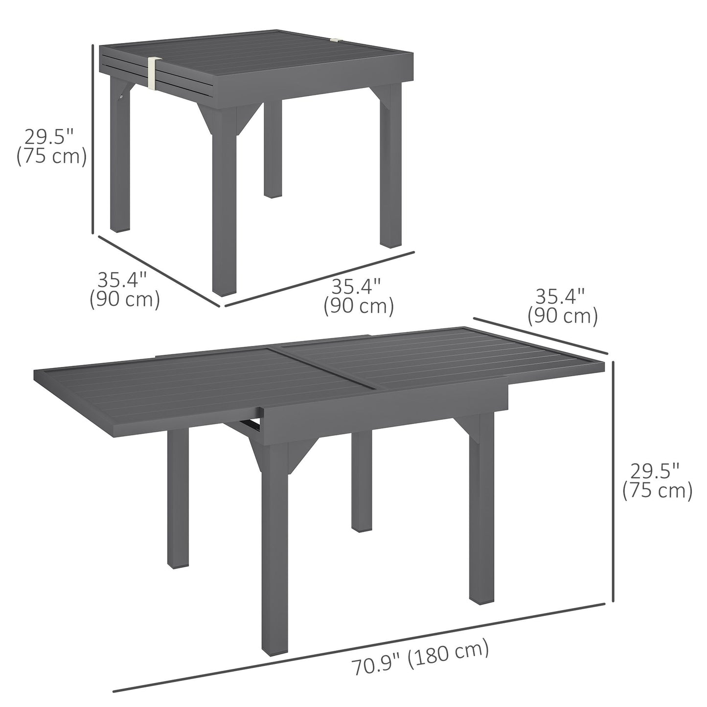 35"-71" Extendable Aluminium Outdoor Dining Table, Slatted Top Patio Table for 4-6 Person, for Garden, Backyard, Grey