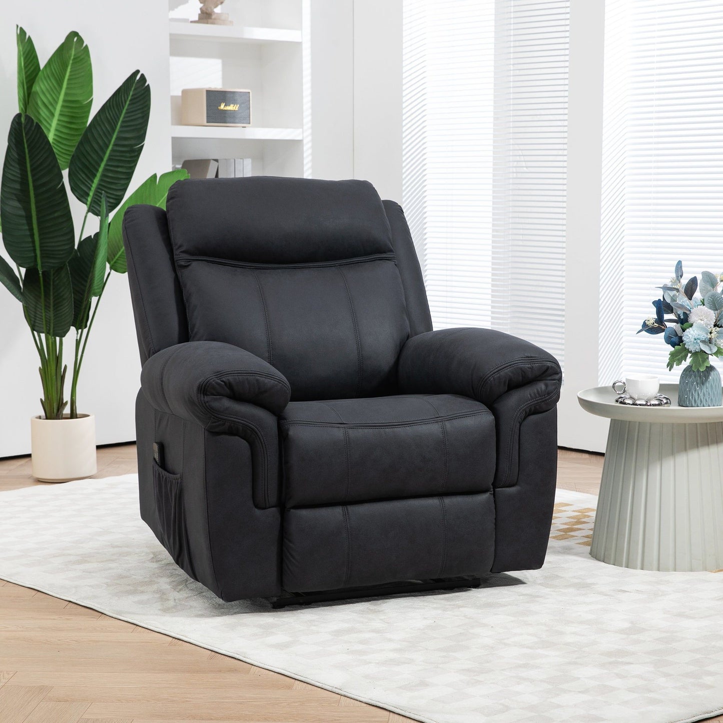Microfiber Manual Recliner with Massage - Black