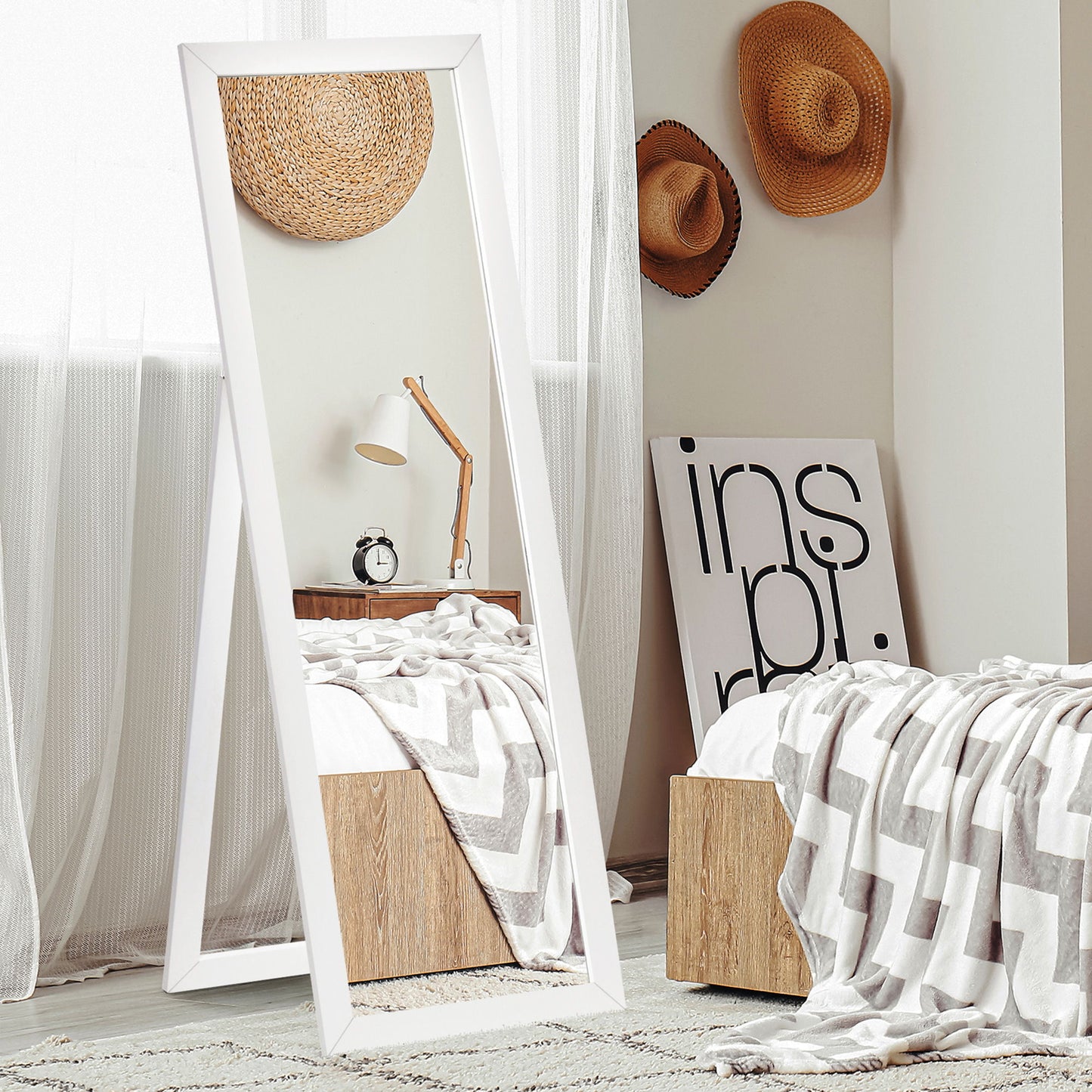 58" x 20" Full Length Mirror with Frame, Floor Standing Mirror, Rectangular Full Body Mirror for Bedroom, Living Room, White