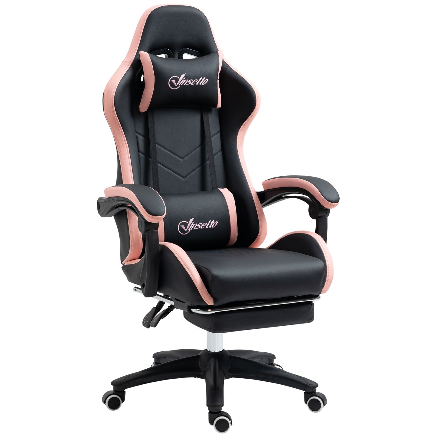 Computer Gaming Chair, PU Leather Office Desk Chair with Footrest, Swivel Wheels, 135° Reclining Back, Black