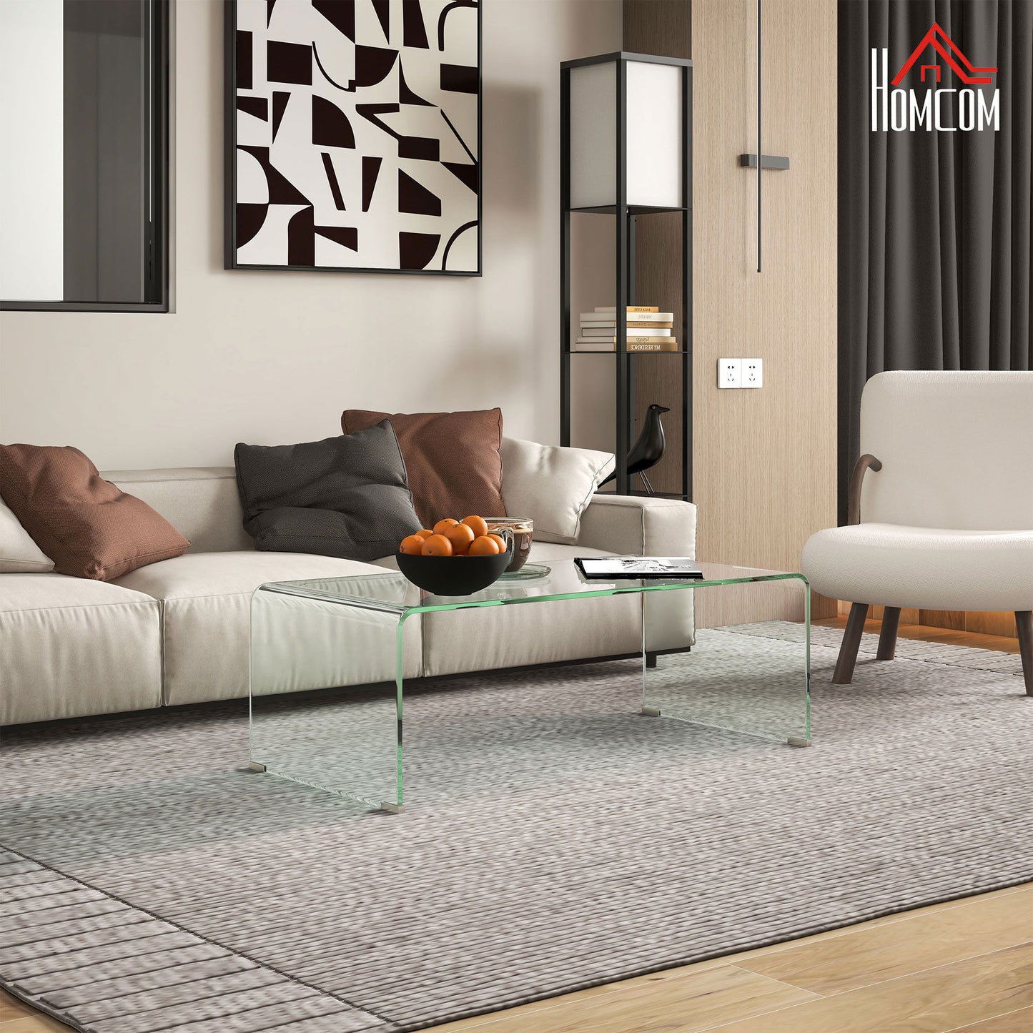 Glass Coffee Table, Clear Coffee Table for Living Room, Modern Rectangle Center Table with Safe Rounded Edges
