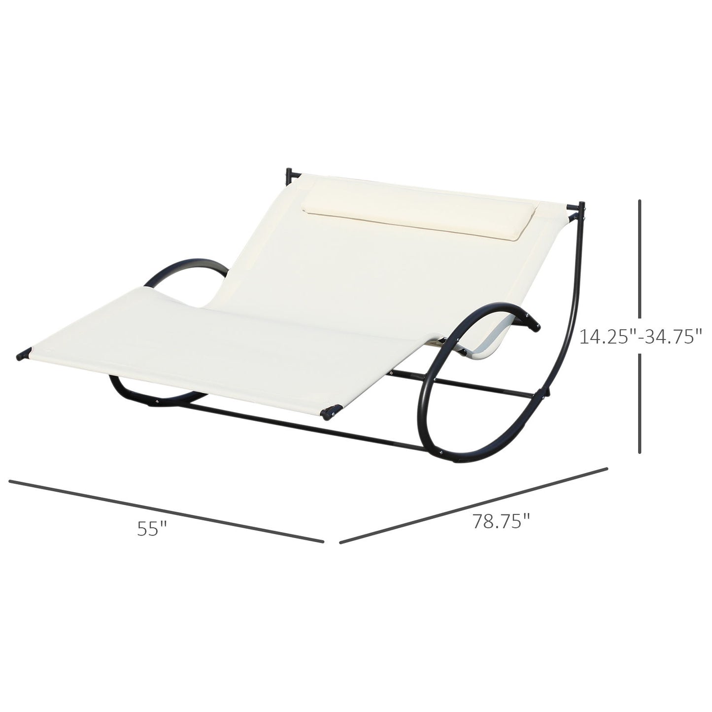 Double Chaise Lounger Garden Rocker Sun Bed Outdoor Hammock Chair Texteline with Pillow Cream White