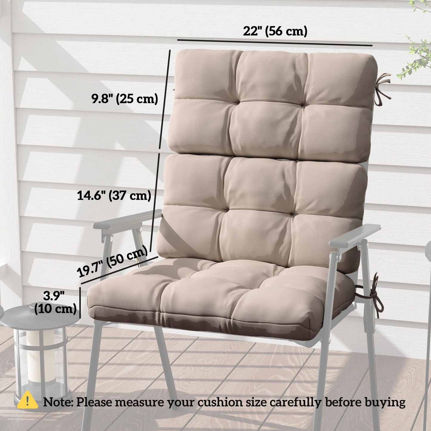 2-Piece Back Seat Cushion Replacement, Outdoor Patio Chair Cushions Set with Ties, Button Tufted, Beige