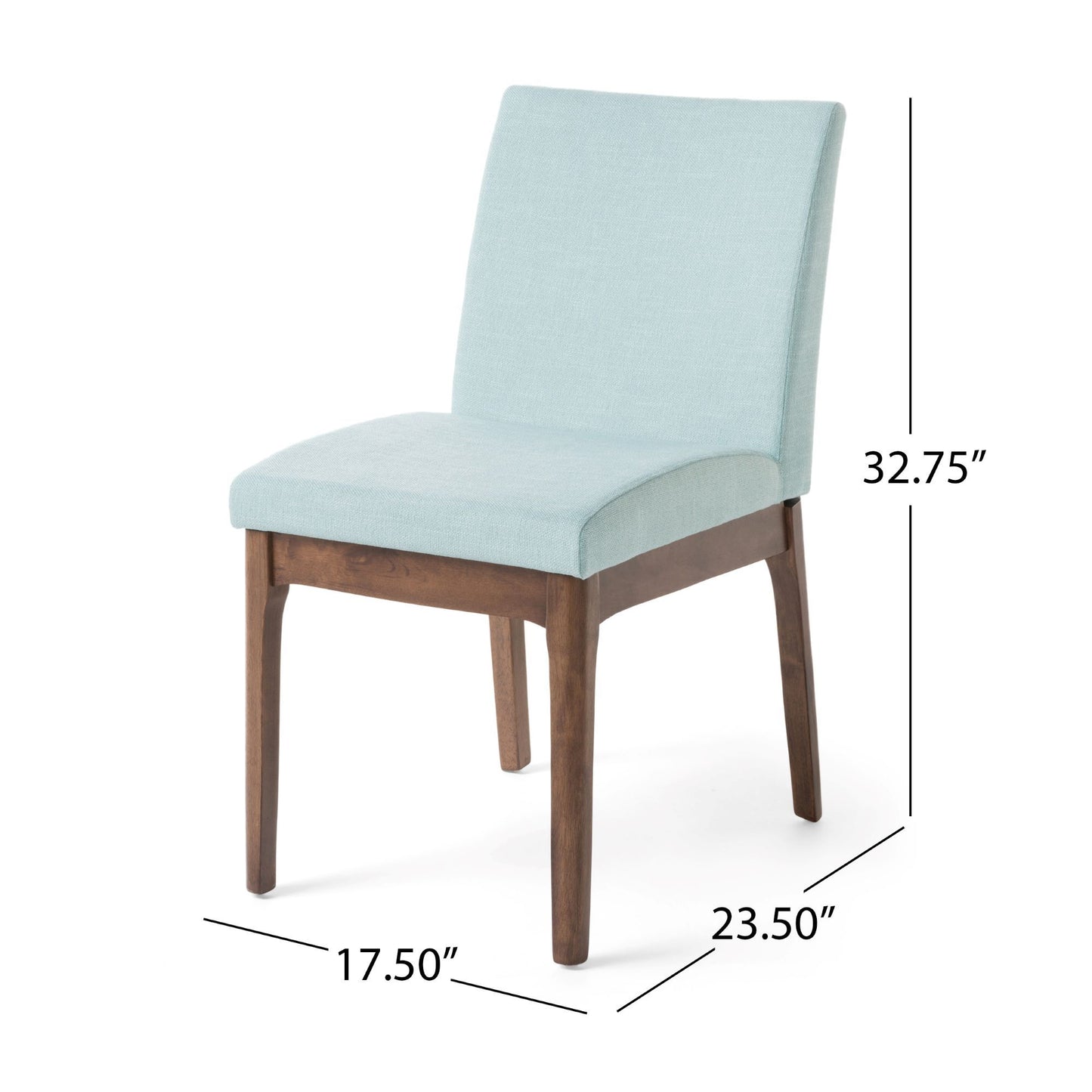 Set of 2 Scandinavian Dining Chairs with Rubberwood Legs, Walnut Finish, Upholstered Chairs for Dining Room, 17.5" L x 23.5" W x 33" H, Mint