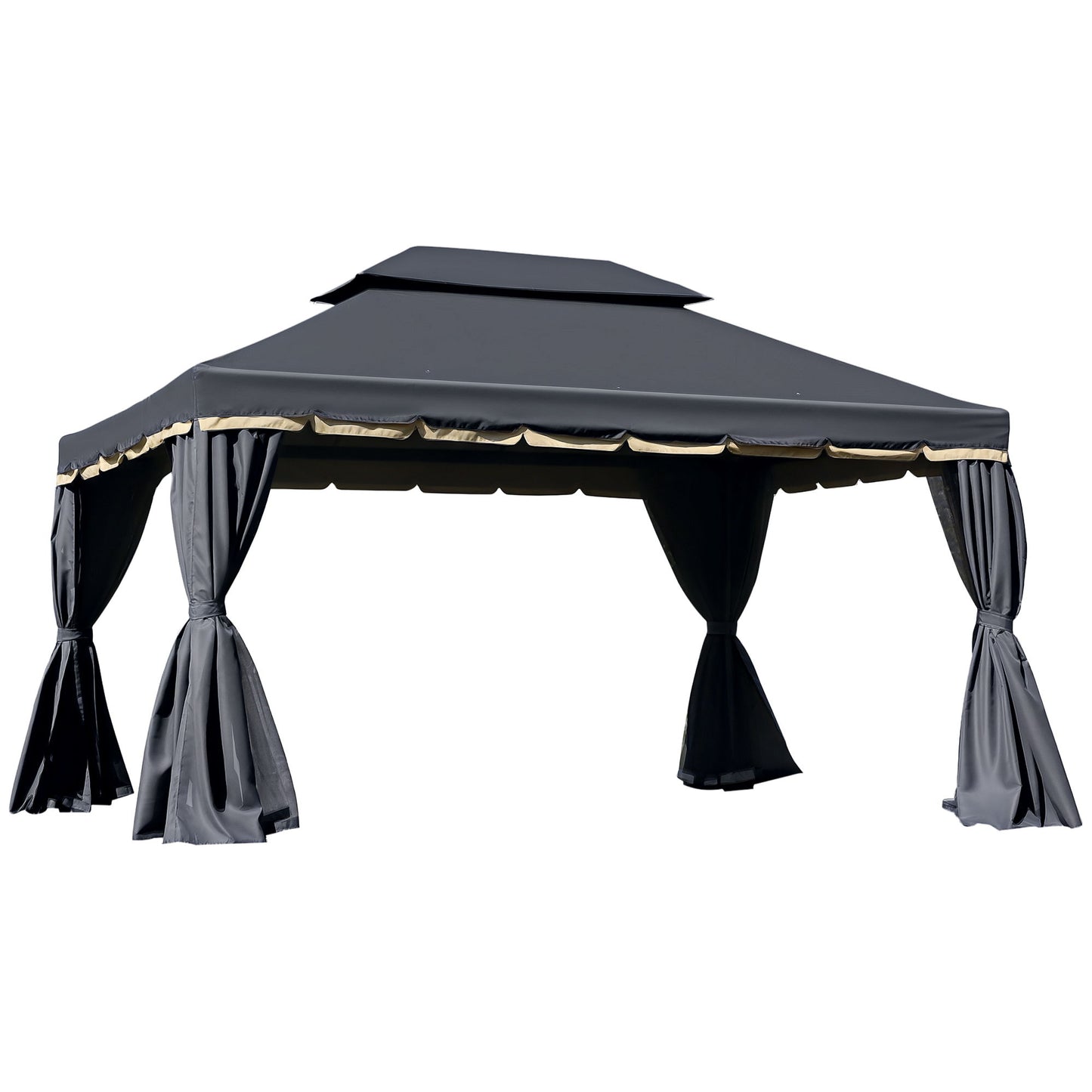 13' x 10' Patio Gazebo, Double Roof Outdoor Gazebo Canopy Shelter with Netting & Curtains, Strong Aluminum Frame, Black
