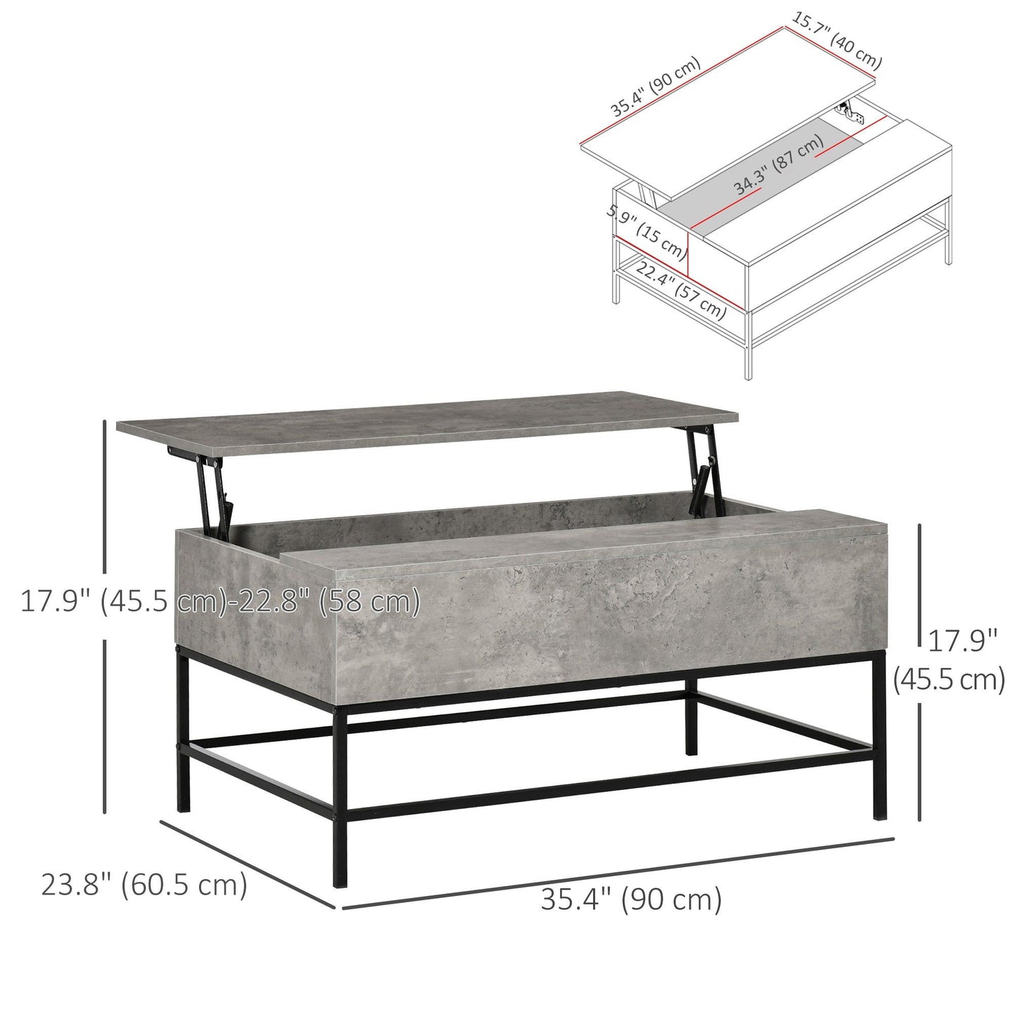 Lift-Top Coffee Table with Hidden Storage - Grey