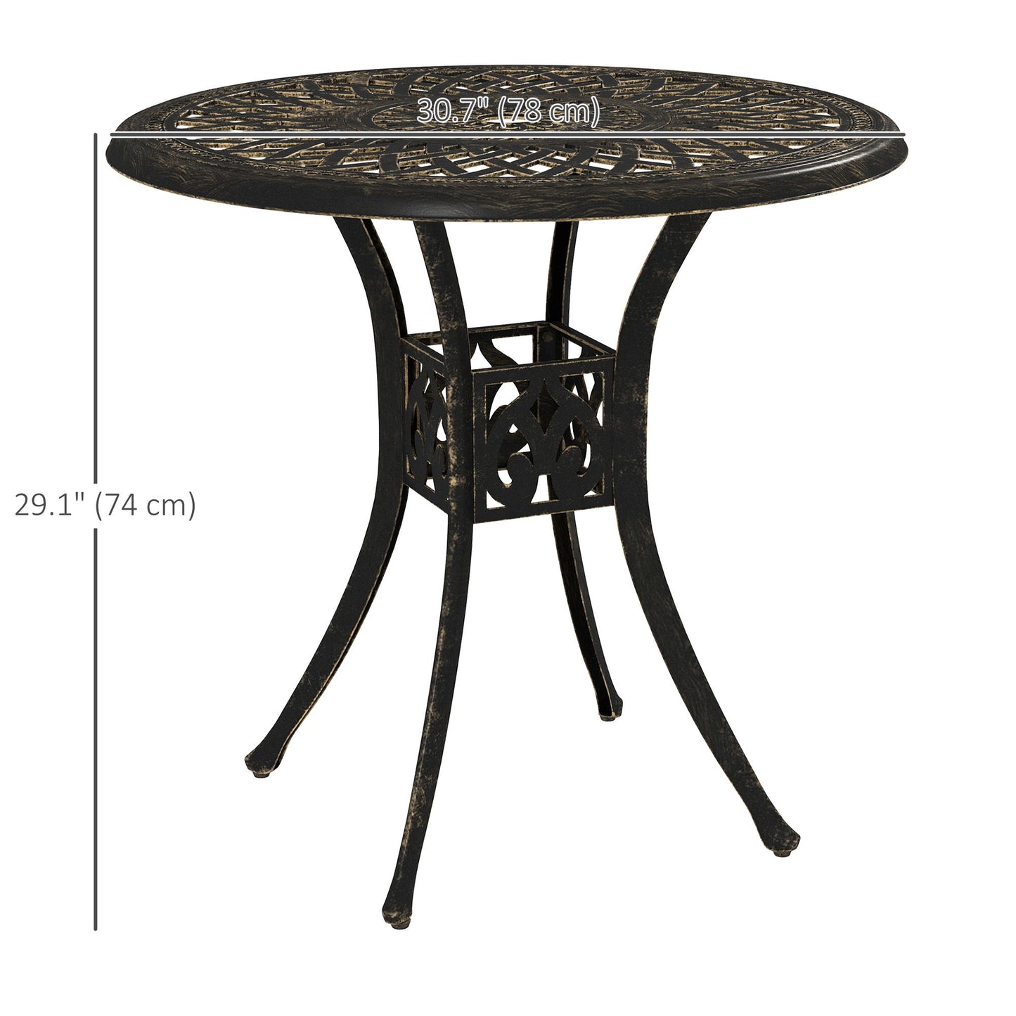 30-inch Round Patio Dining Table with Umbrella Hole Cast Aluminium Outdoor Bistro Table, Brown