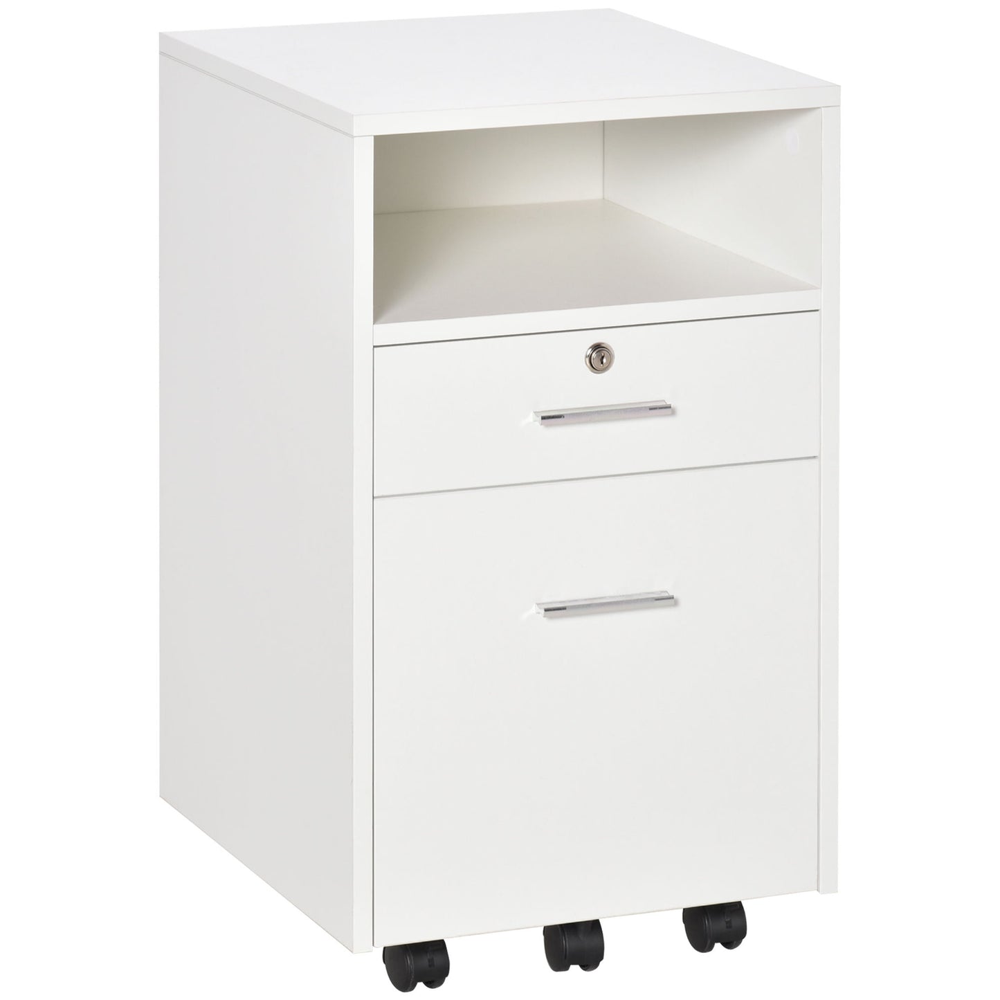 2 Drawer Filing Cabinet with Lock, Vertical File Cabinet with Wheels, Mobile Office Cabinet for A4, Letter Size, White