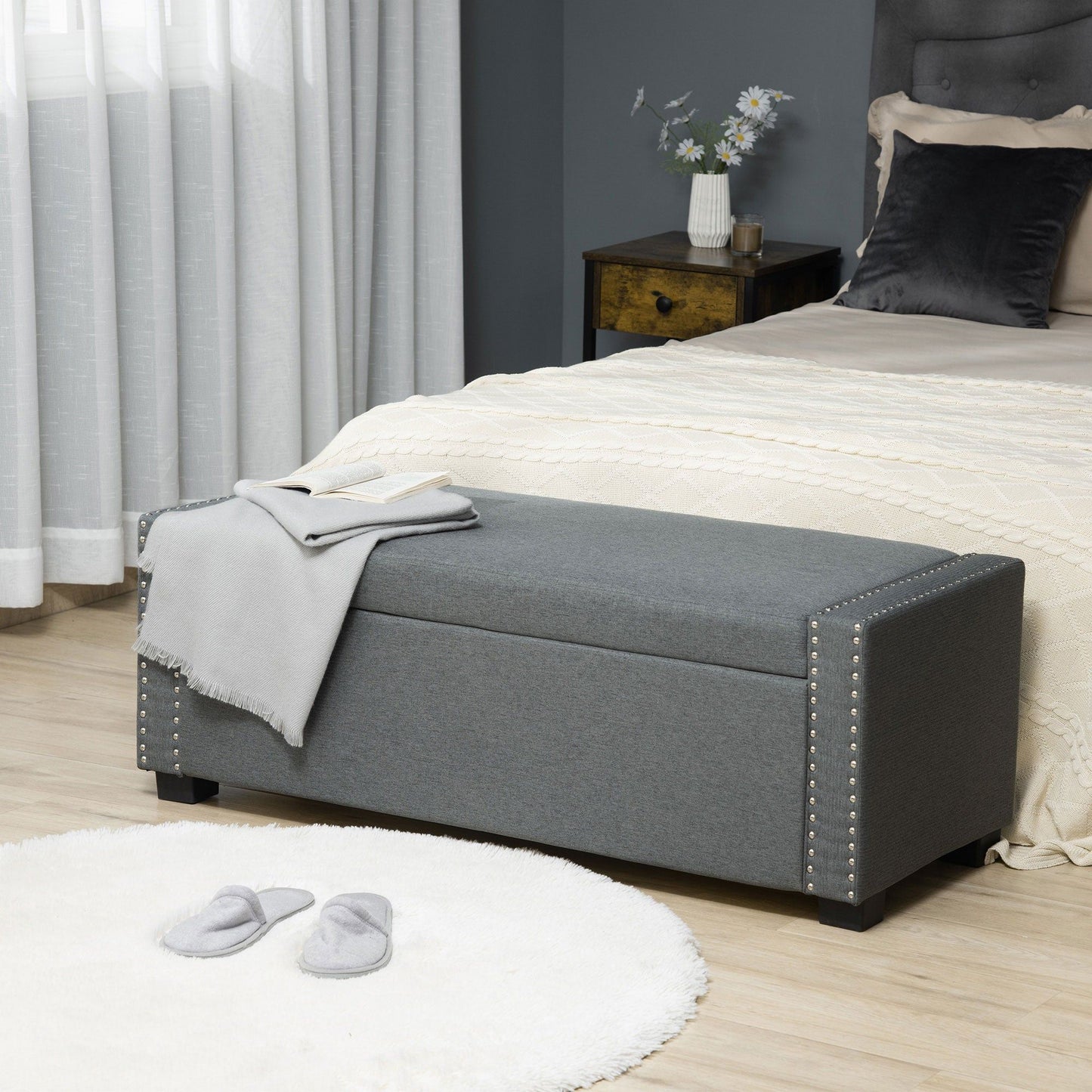Flip Top Storage Bench Ottoman - Light Grey