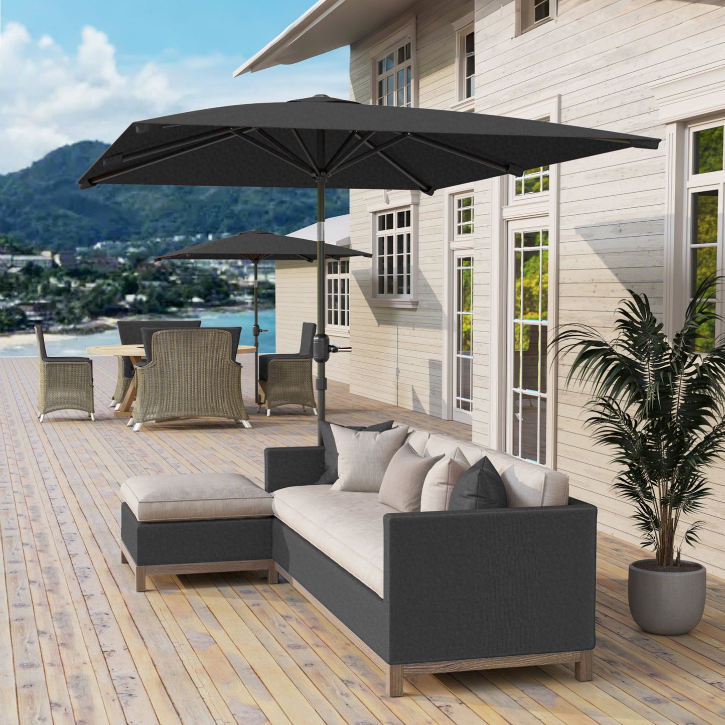 6.6x9.6ft Rectangle Aluminum Tilt Patio Umbrella, Garden Market Parasol, Outdoor Sunshade Canopy with Crank, Dark Grey