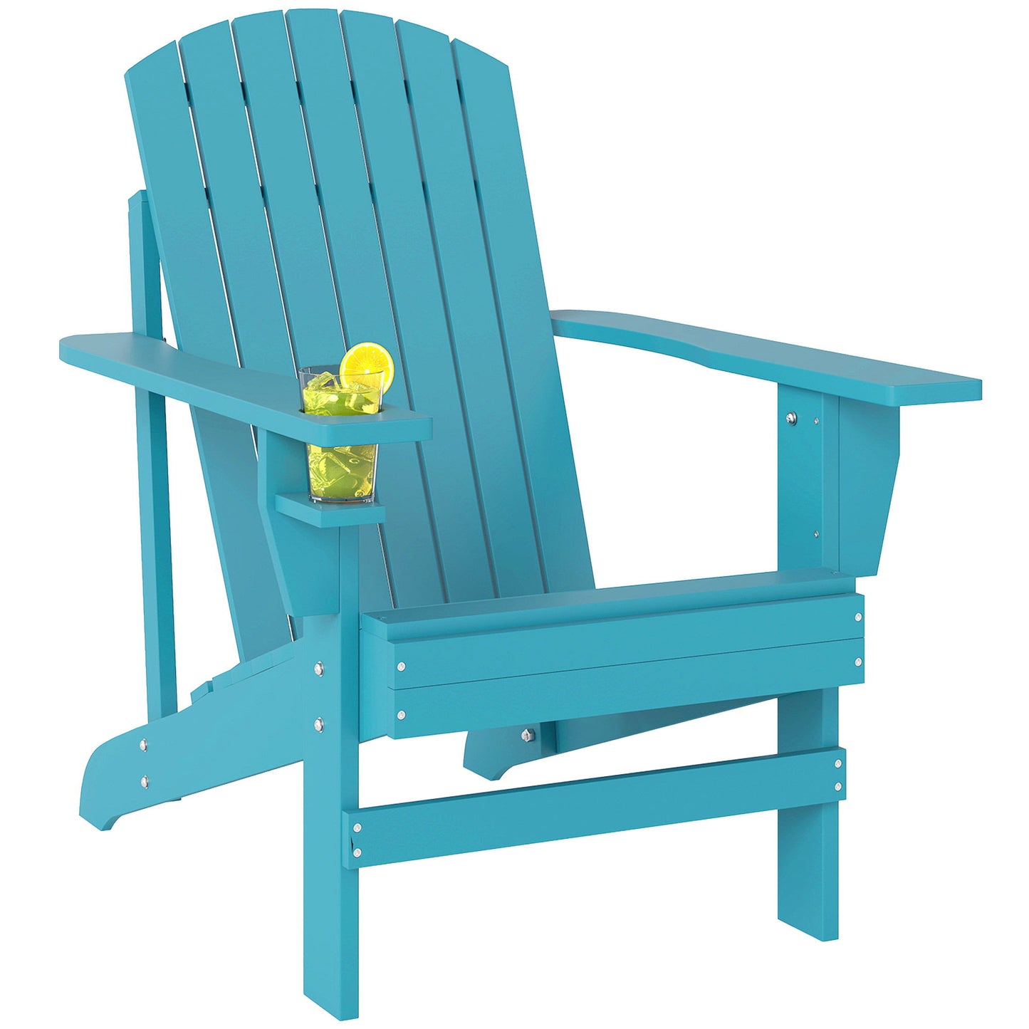 Classic Adirondack Chair Muskoka Chair, Garden Deck Chair with Cup Holder for Patio, Indoor, Backyard, Turquoise