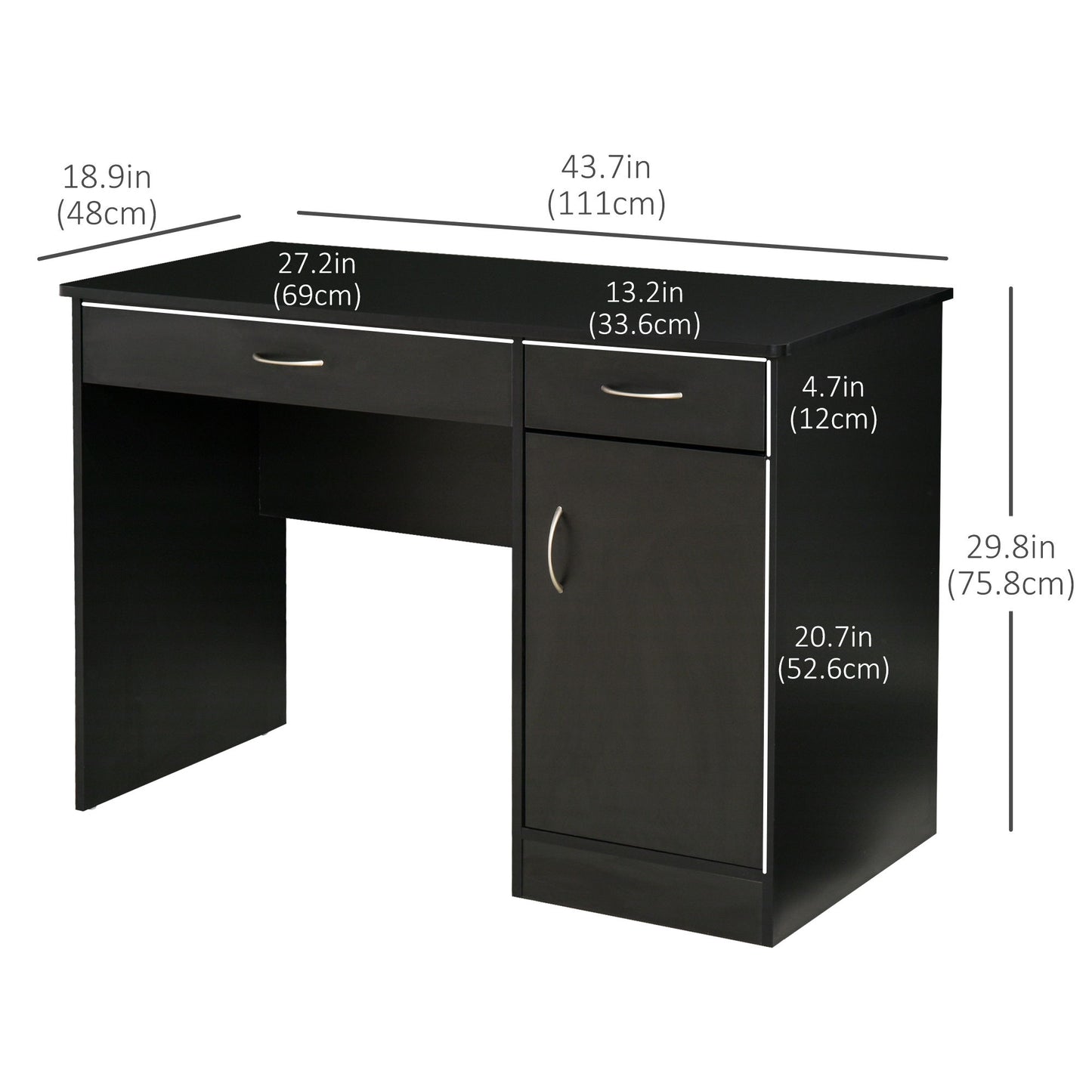 Computer Desk with Storage Drawers, Study Writing Table with Cabinet Adjustable Shelf for Home Office Workstation Bedroom, Black