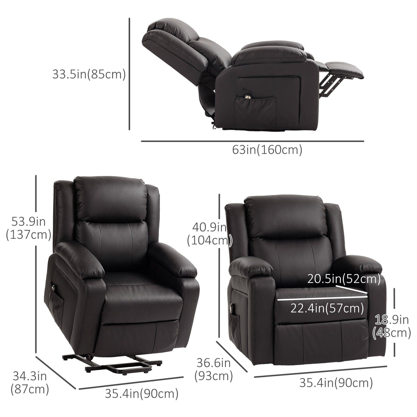 PU Leather Power Lift Recliner with Remote - Brown