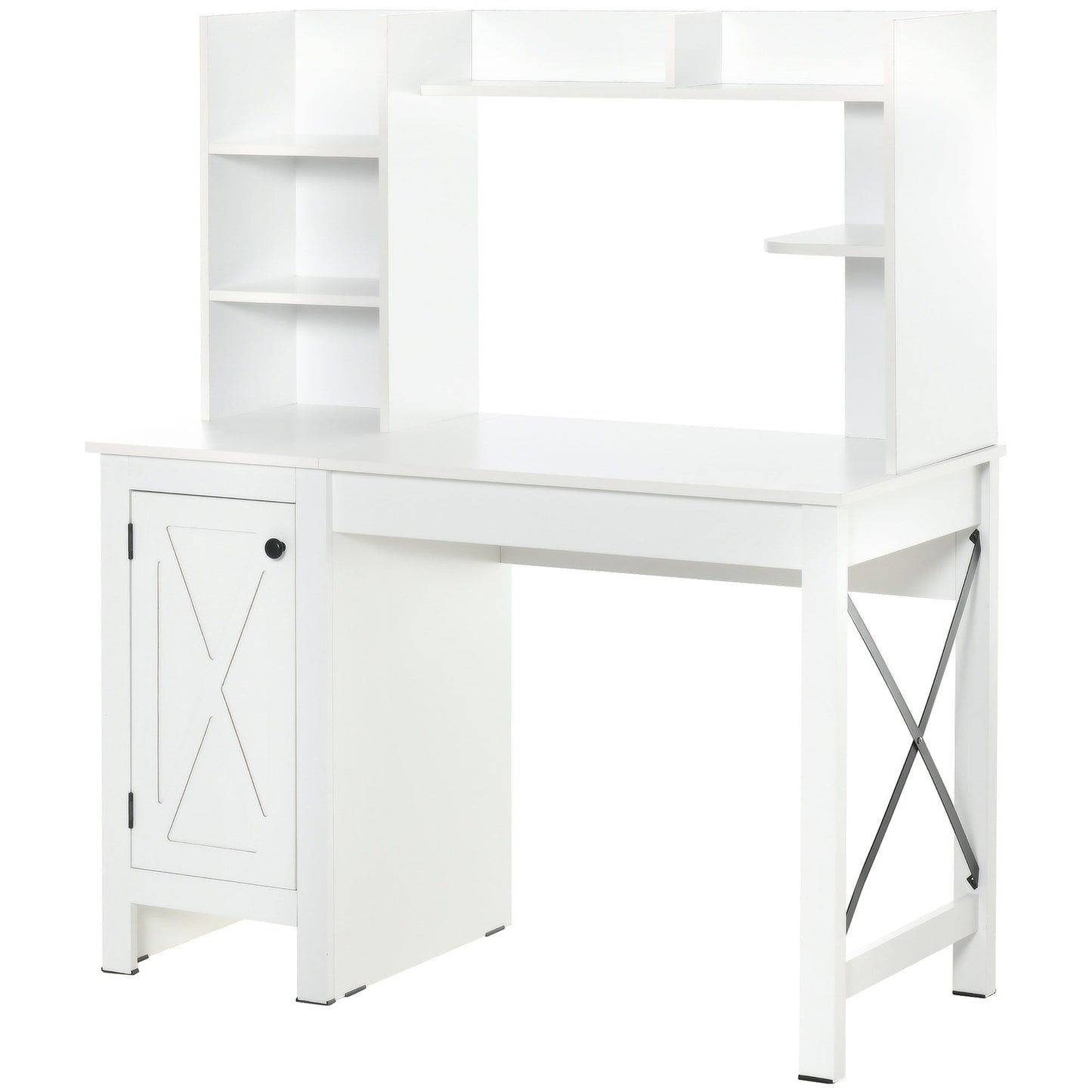 Computer Desk with Storage, 47 Inch Farmhouse Home Office Desk with Open Shelves and 2-Tier Cabinet, White