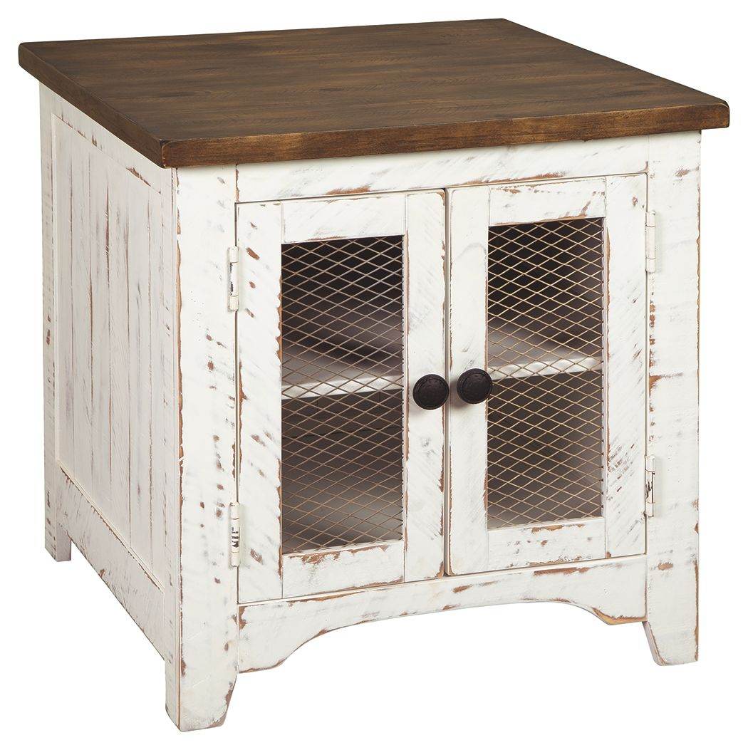 Wystfield - White / Brown - Rectangular End Table - 2 Doors - Forward Furniture