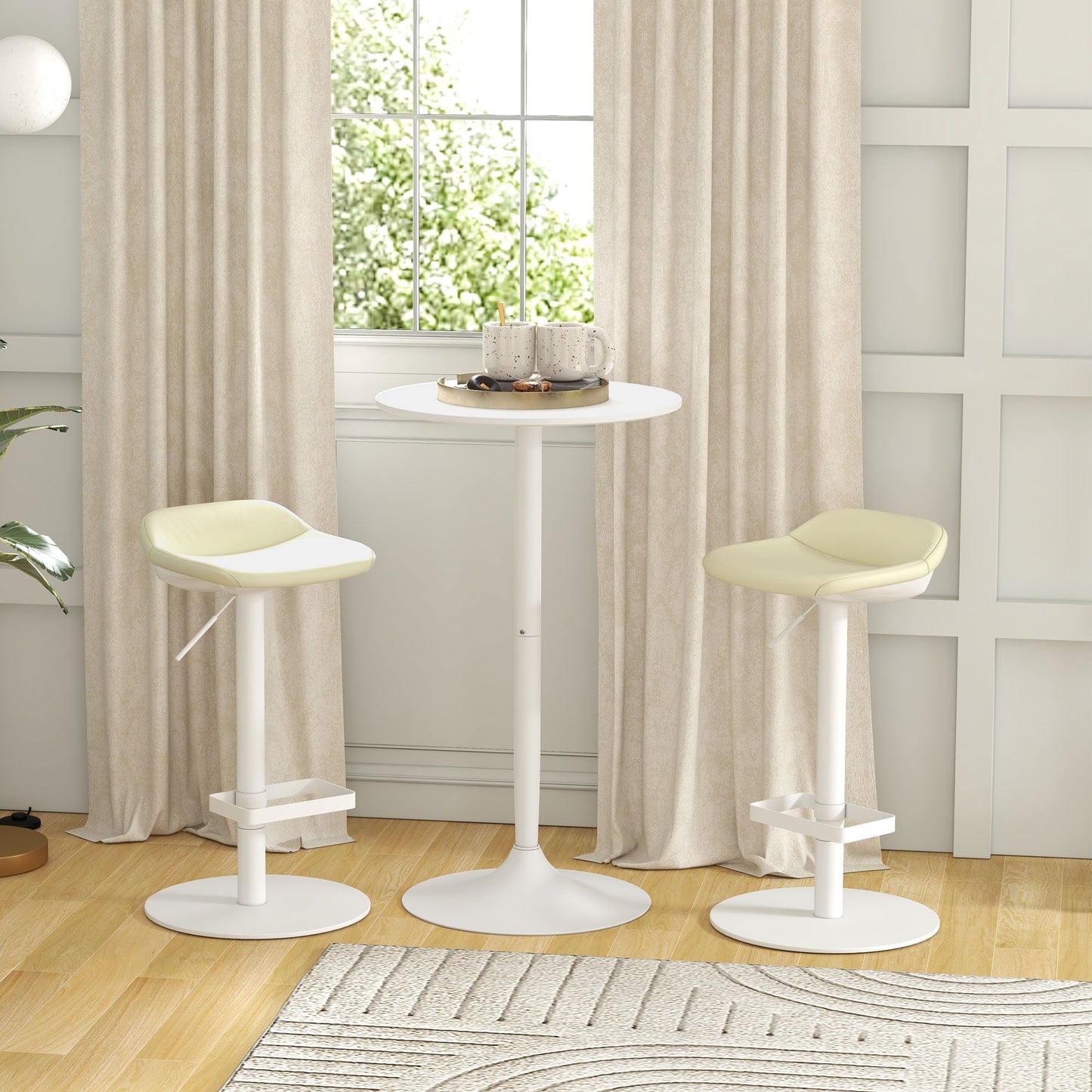 High Top Bar Table, Modern Round Dining Table with Painted Top and Steel Base, Bistro Table for 2 People, White