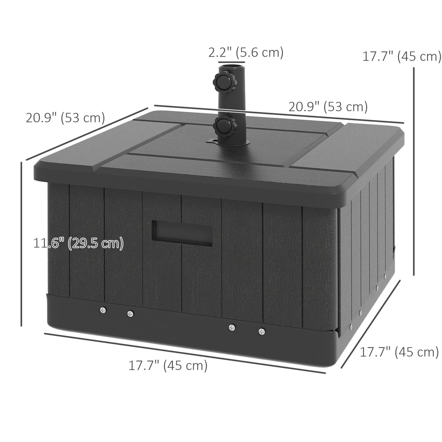 3-in-1 Outdoor Umbrella Base with Wheels and Handles, End Table, Flower Box Planter with Hole, 176 lbs. Capacity, Black