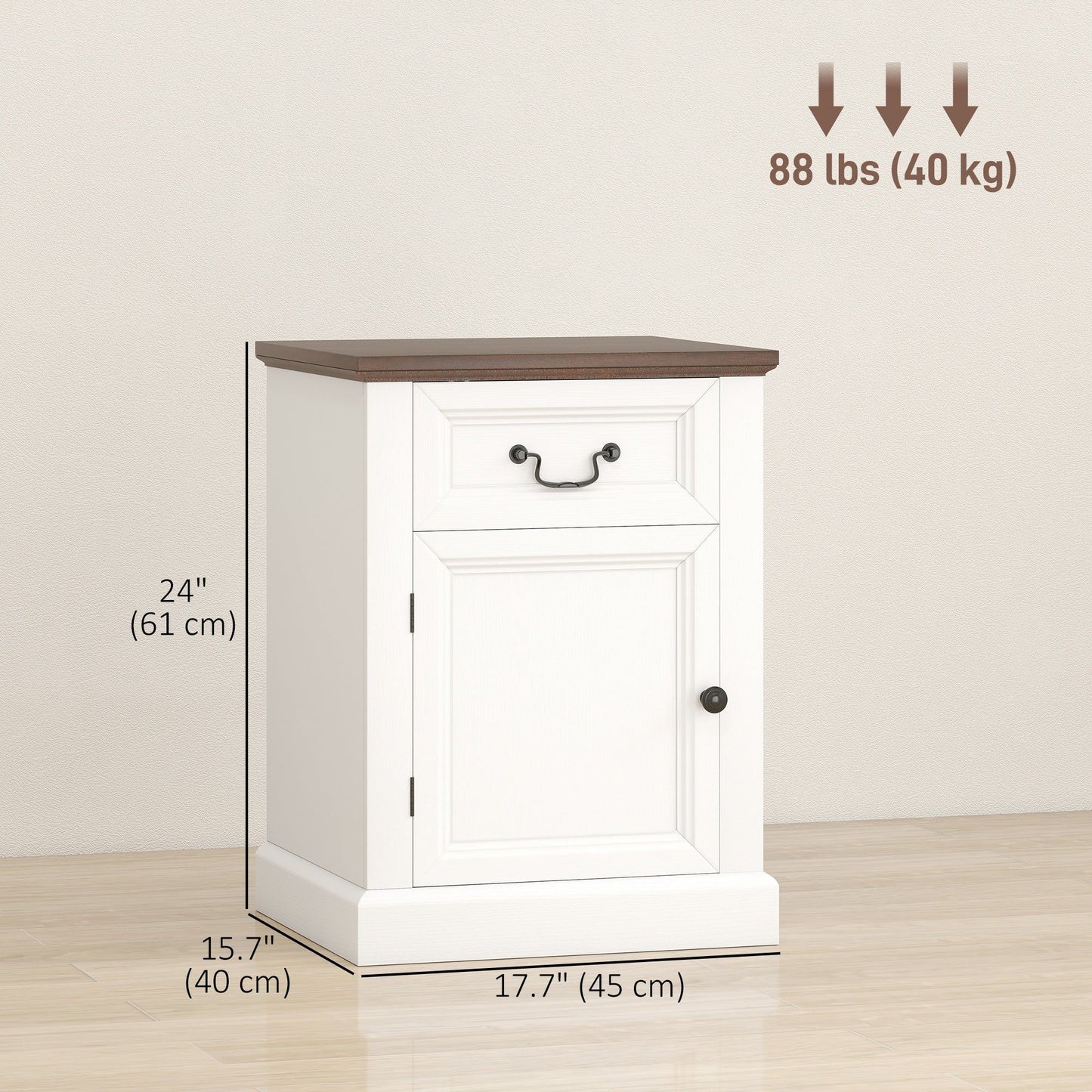 Set of 2 End Tables with Drawer and Cabinet - White