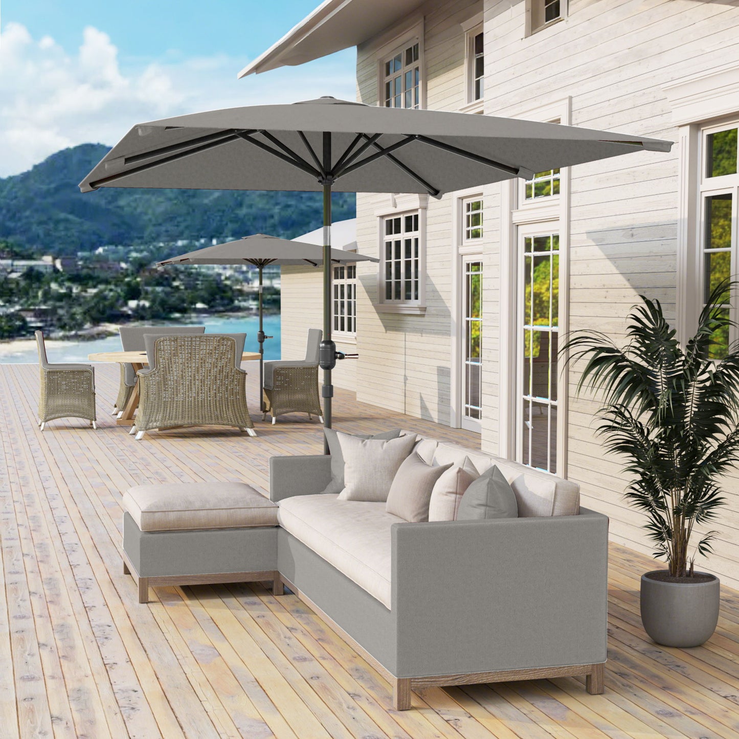 6.5x9.6ft Rectangle Aluminum Tilt Patio Umbrella, Garden Market Parasol, Outdoor Sunshade Canopy with Crank, Light Grey