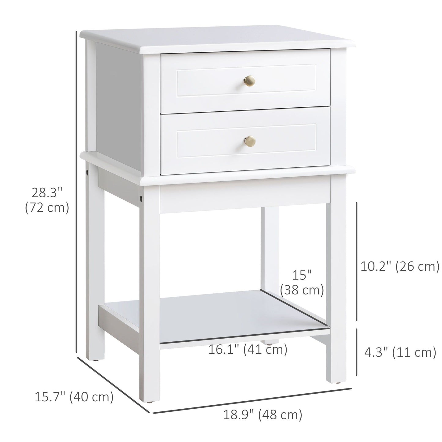 Sofa Side Table with Drawers and Shelf - White