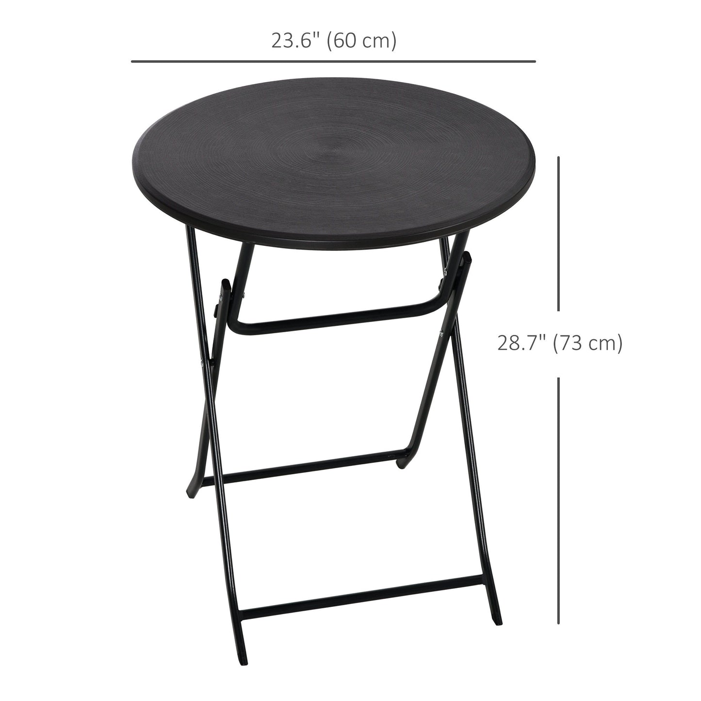 Folding Outdoor Coffee Table, 23.6" Round Patio Table with Wood-Effect HDPE Top for Balcony, Garden, Backyard, Dark Grey
