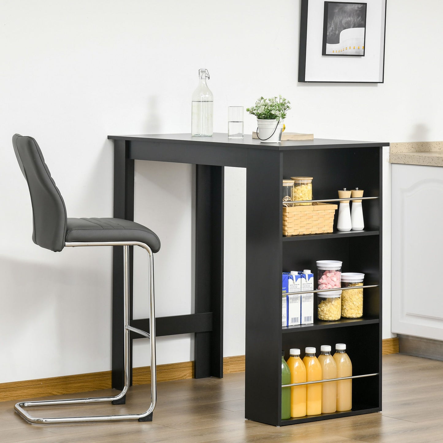 Bar Table Counter Height Dining Table with 3 Storage Shelves for Kitchen, Dining Room, Living Room, Black