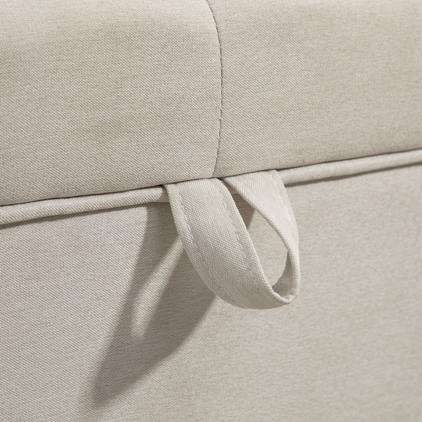 Storage Ottoman Bench, Foot Rest with Lift-Up Lid and Wood Legs, Linen Storage Chest for Living Room, Cream White
