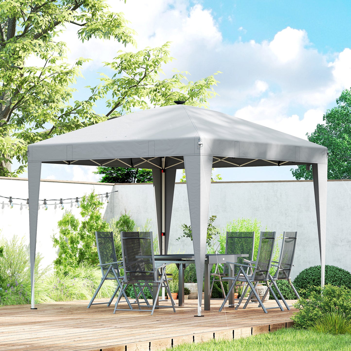 10 x 10 ft Pop Up Canopy Tent with Central Light, UPF 50+ Instant Portable Canopy Shelter with Remote, Light Grey