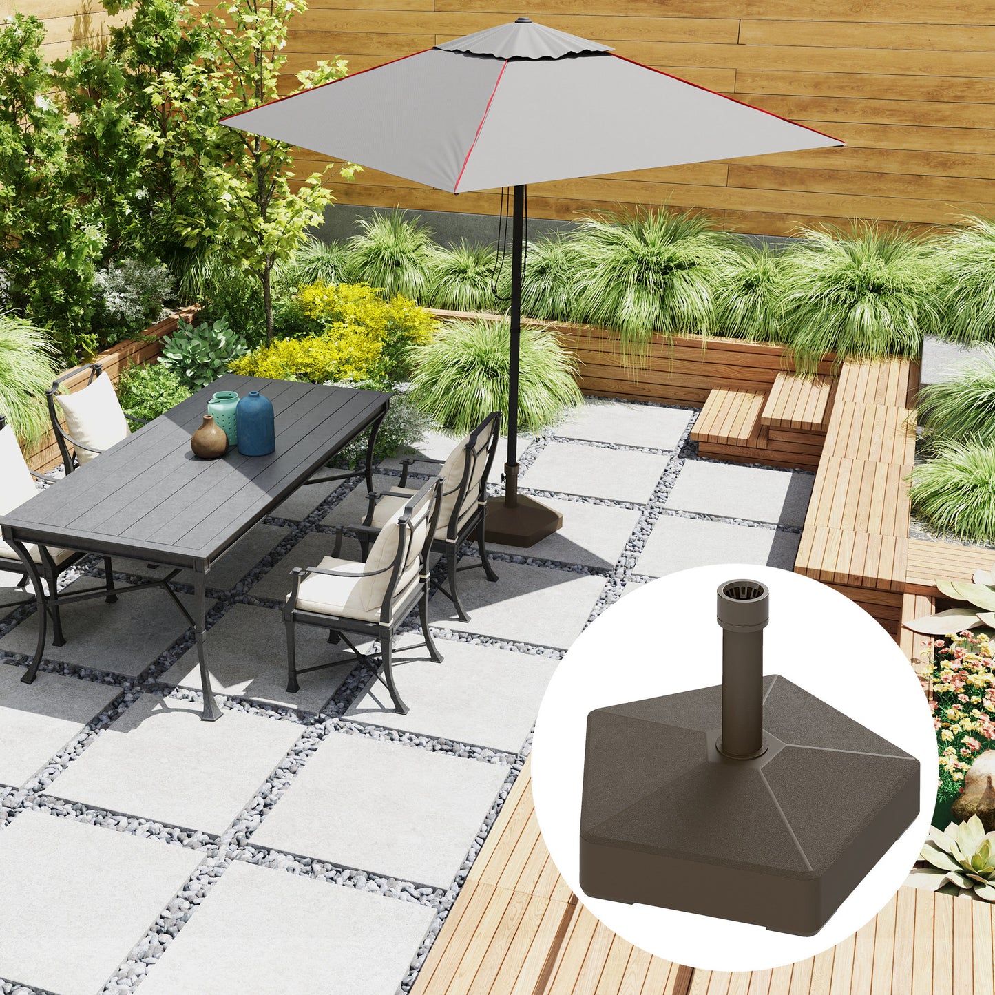 Patio Umbrella Base Holder, Heavy Duty Outdoor Umbrella Stand Base, Poolside, Brown
