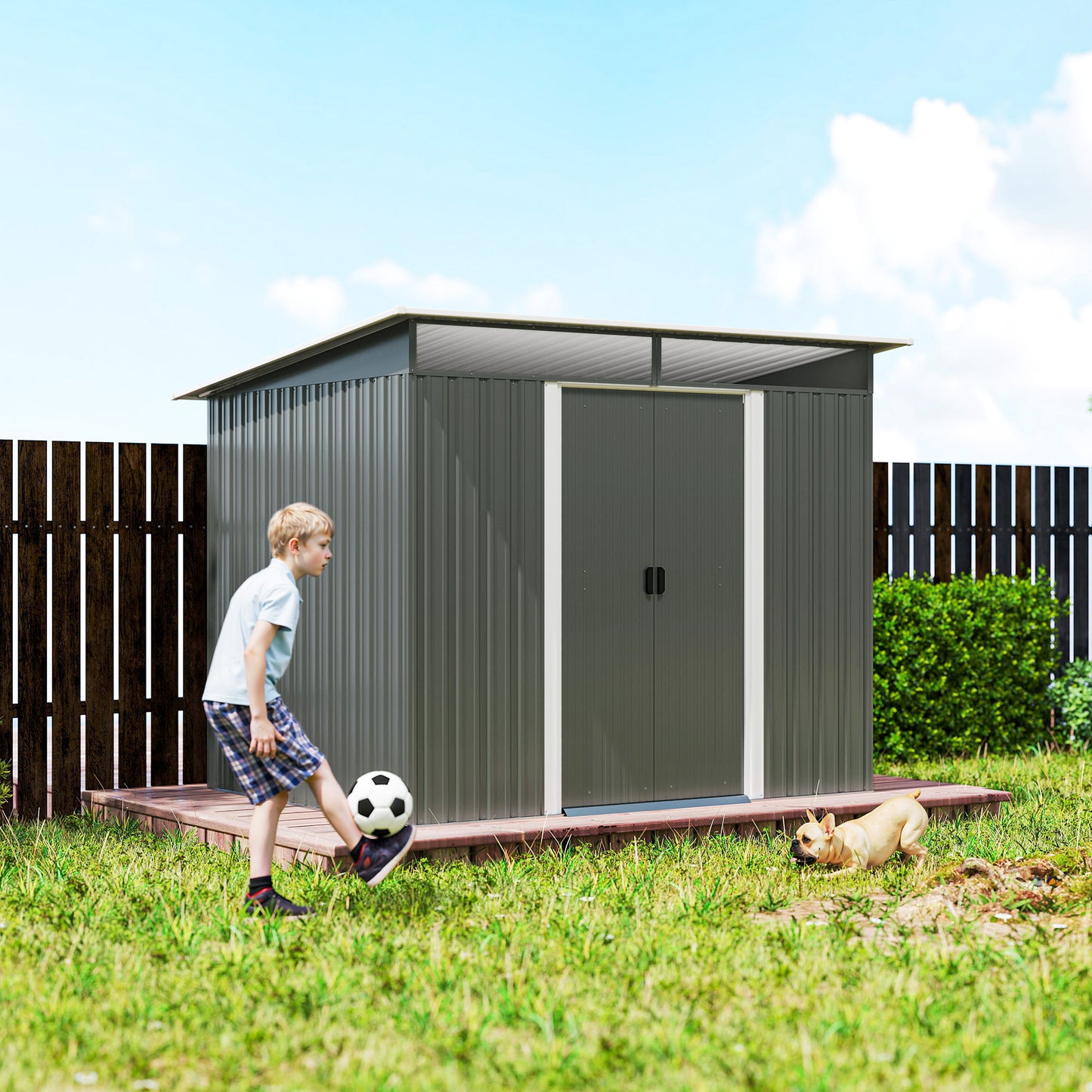 6' x 8.5' Outdoor Metal Garden Shed Utility Tool Storage Steel Backyard House, Dark Grey