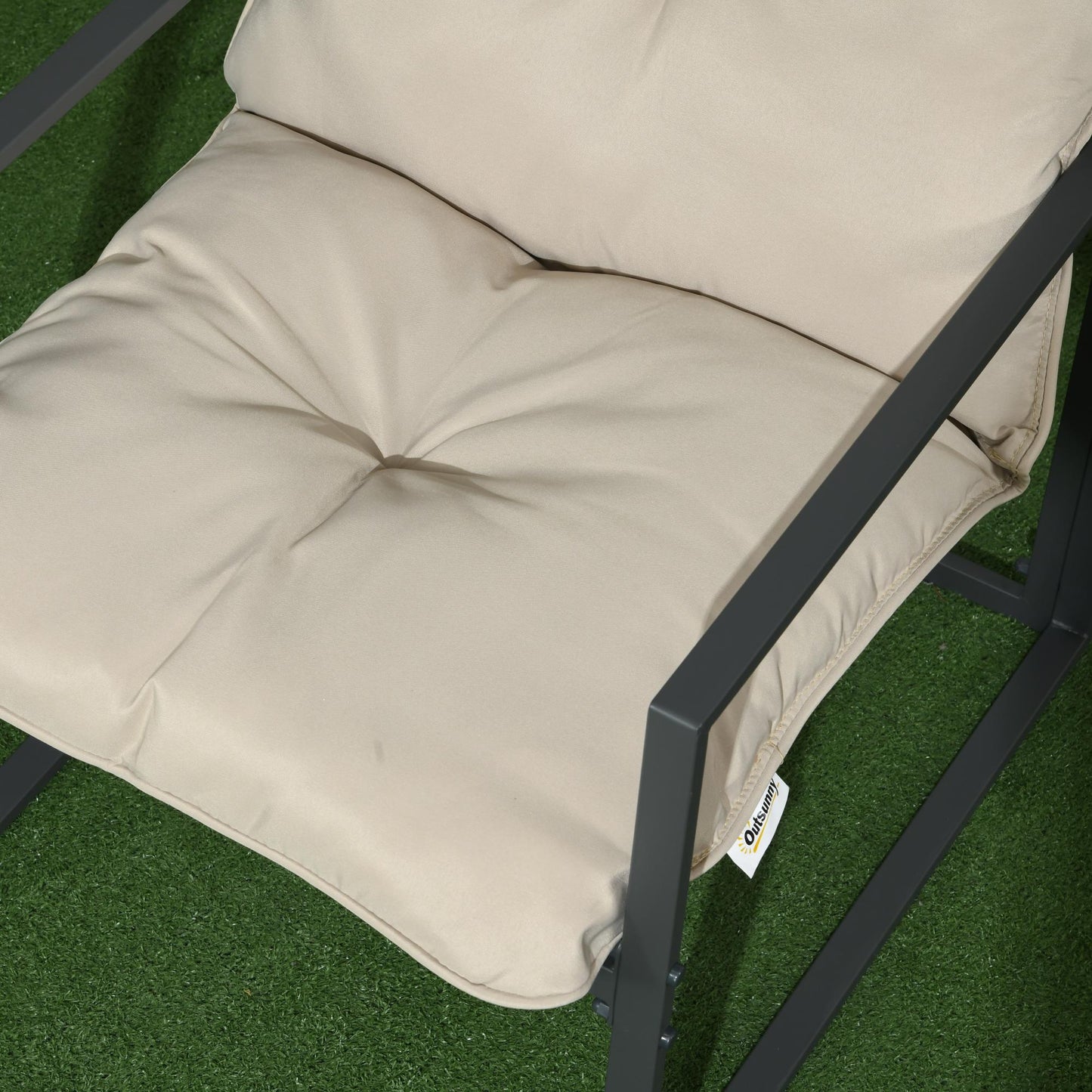 4 Piece Outdoor Furniture Set, Patio Conversation Set with Tempered Glass Table, Loveseat, 2 Chairs and Cushions, Beige