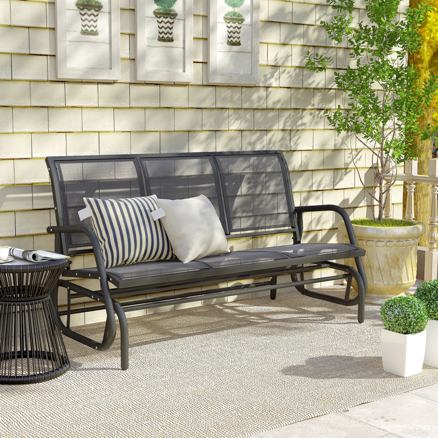 3-Seat Outdoor Glider Chair, Patio Rocking Chair, Steel Frame, Sling Fabric Seat for Garden, Backyard, Lawn, Grey