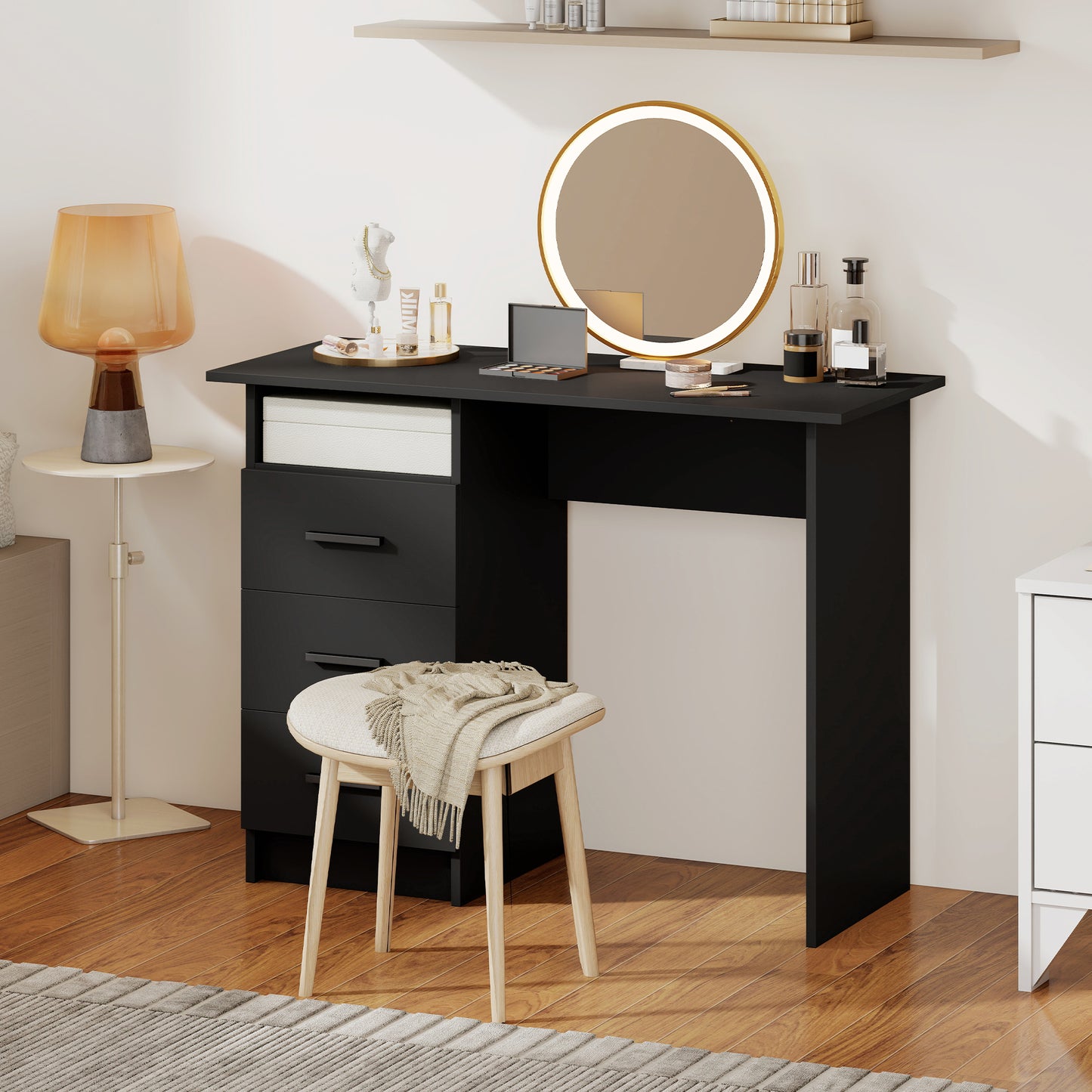 Computer Desk with Storage, 39" Home Office Desk with 3 Drawers and Open Shelf, Writing Table for Bedroom, Black