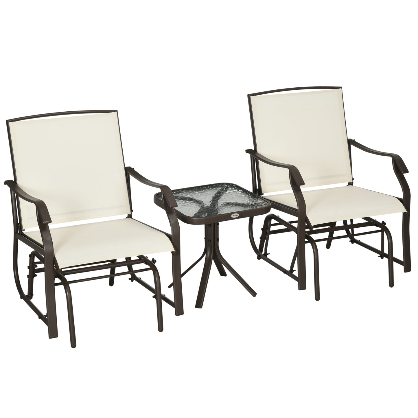 3 Piece Patio Glider Set Outdoor Gliders with Breathable Mesh Seat, Glass Top Table for Garden, Yard, Blue