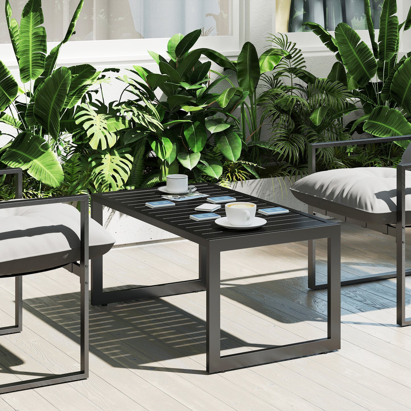 12.4" Steel Patio End Table, Round Hollow Drum Side Table, Accent Table for Indoor and Outdoor, Khaki