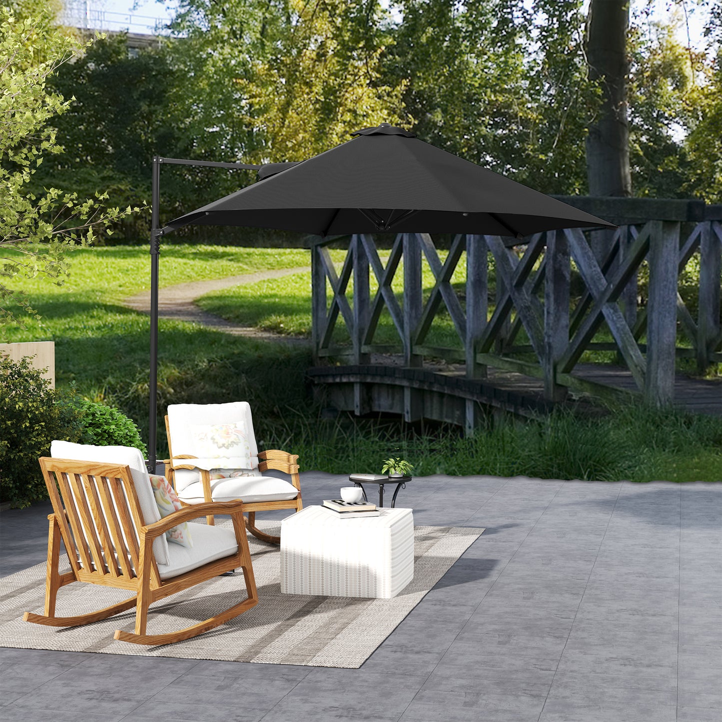 8.5FT Offset Patio Umbrella 360° Rotation Cantilever Parasol Outdoor Cantilever Roma Parasol Φ100.8" x 96.5"H Black