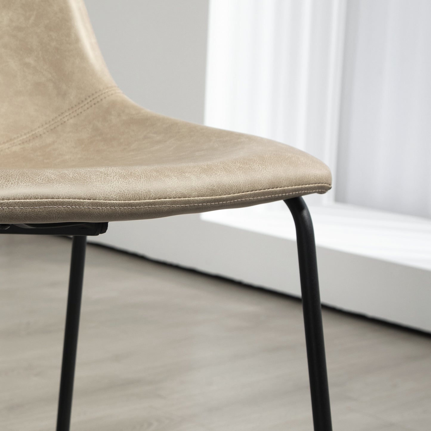 Counter Height Bar Stools Set of 2, Vintage PU Leather Bar Chairs, Kitchen Stool with Footrest, Beige