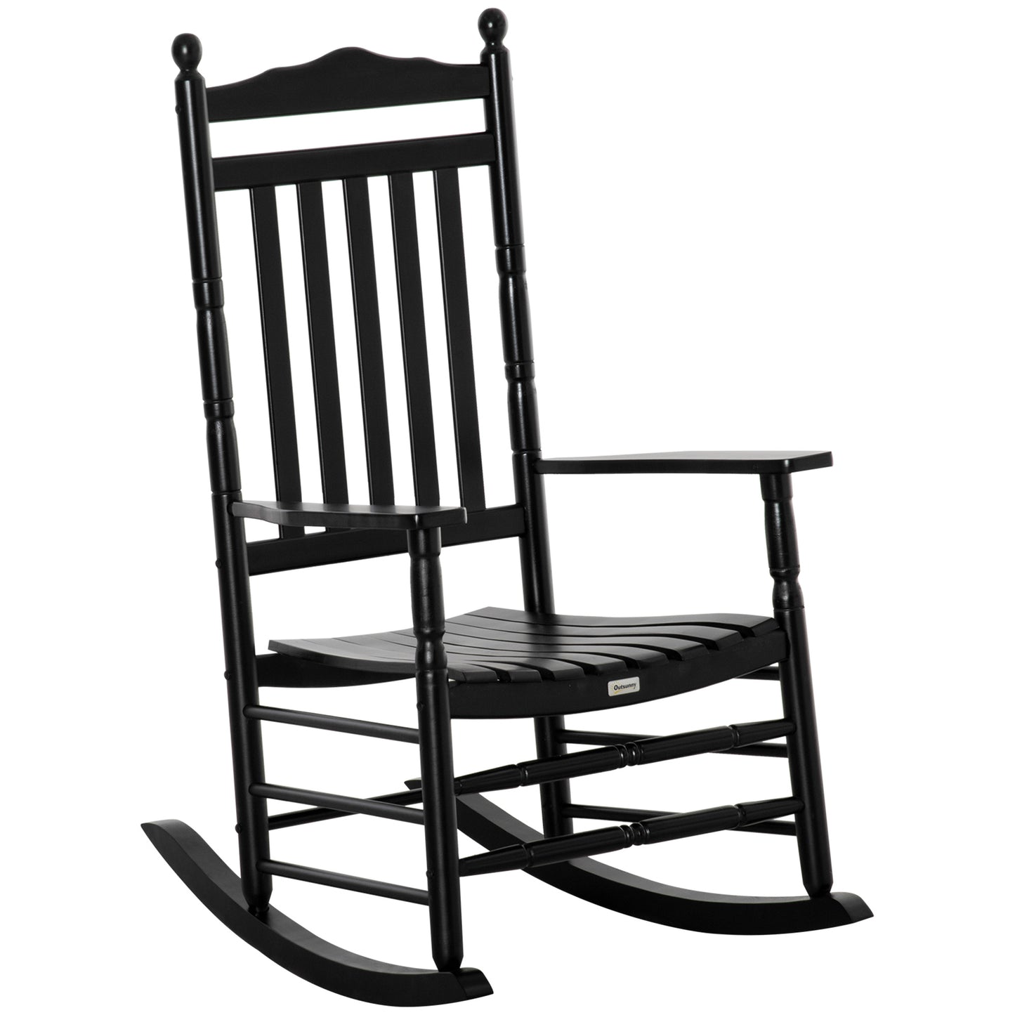 Wooden Outdoor Rocking Chair, Patio Rocking Chair with Slatted High Back and Armrests for Porch, Garden, Lawn, White