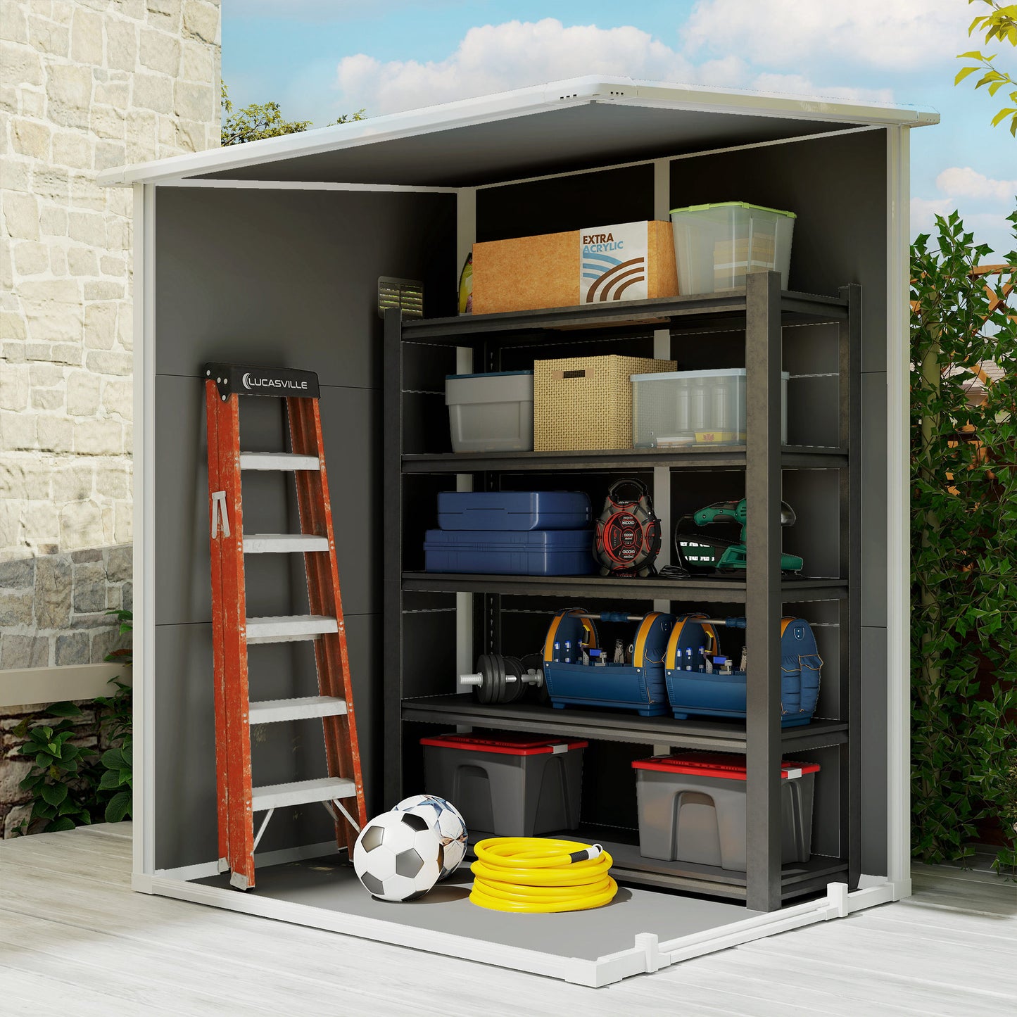 4x5 Lean to Garden Shed with Window Lockable for Garden Tool Storage Grey