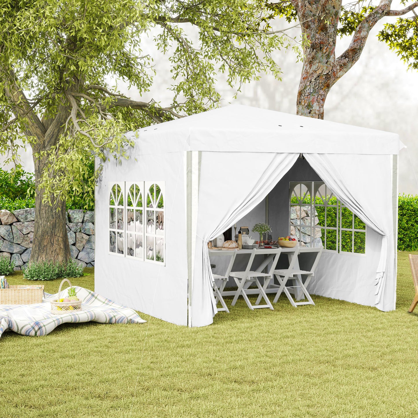 10' x 10' Pop-Up Canopy Tent with Sidewalls, Height-Adjustable, Carry Bag Included, for Outdoor, Garden, Patio, White