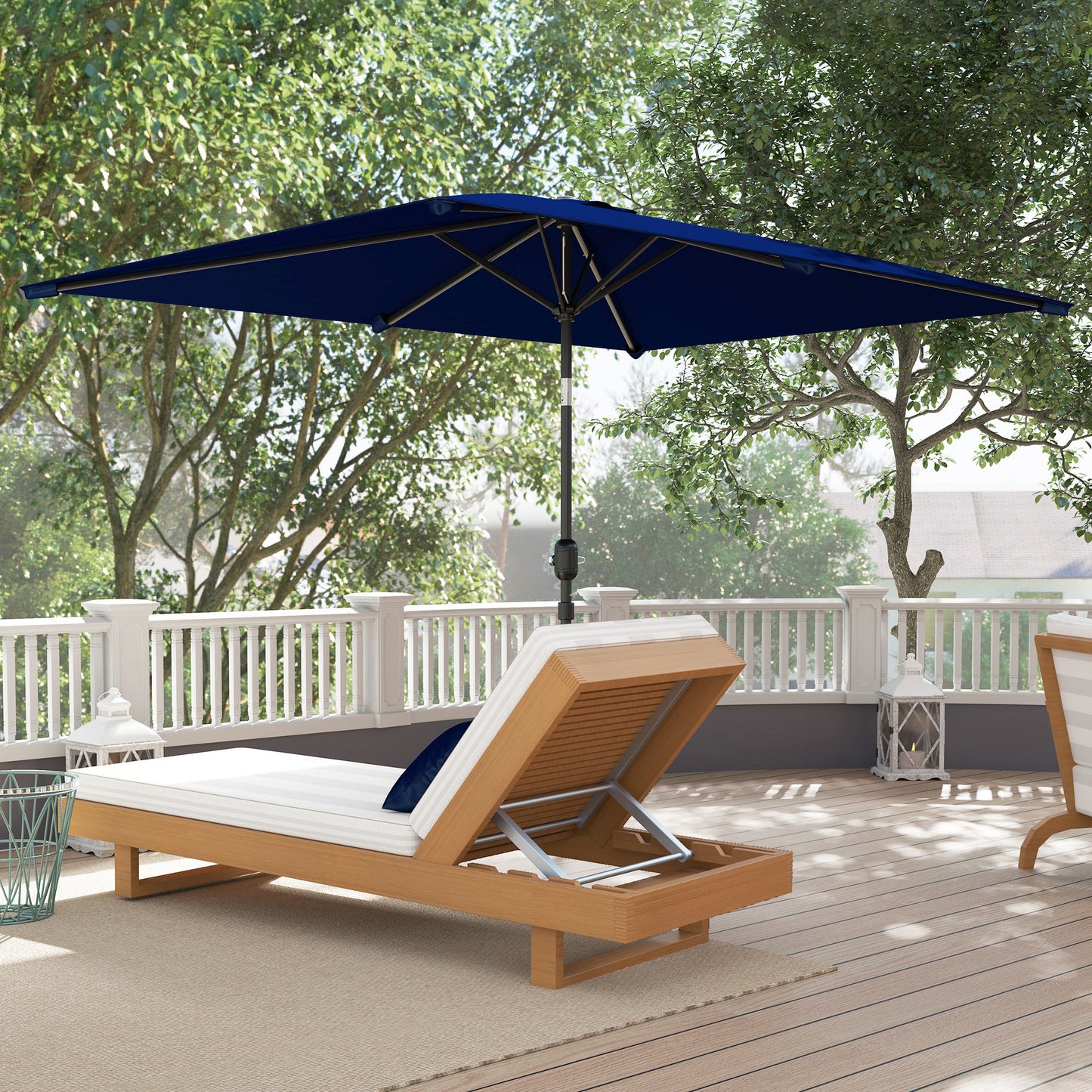 6.5x9.6ft Rectangle Aluminum Tilt Patio Umbrella, Garden Market Parasol, Outdoor Sunshade Canopy with Crank, Navy Blue