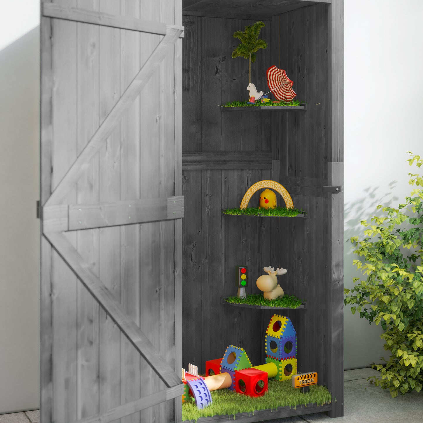 30" x 21" x 71" Garden Storage Shed, Sheds & Outdoor Storage Outdoor Workshop Yard Tool Utility Storage House Water-resistant All-weather Cover Spire Roof with 3 Tiers Shelves Grey