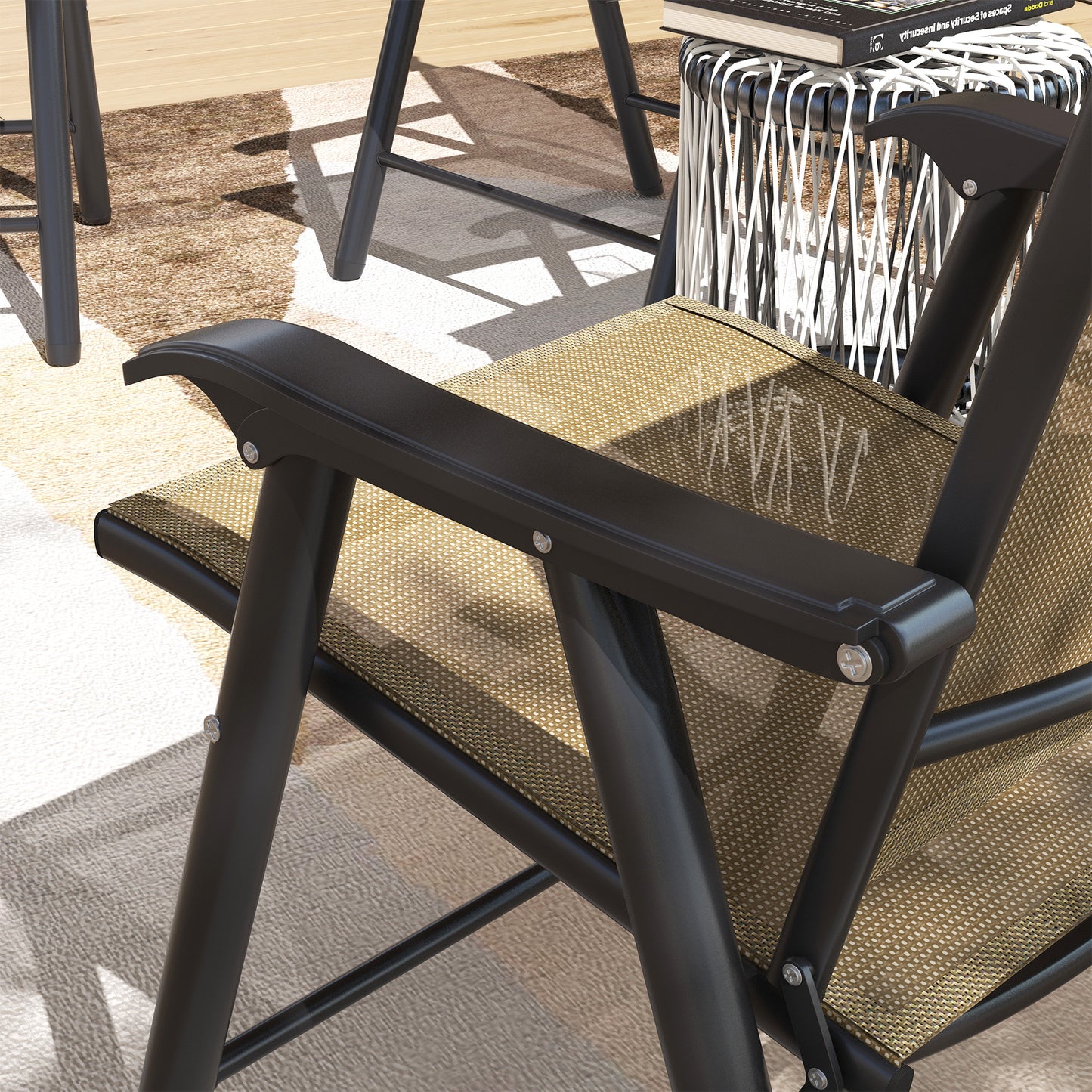 4-Piece Folding Chair Set for Relaxing on Patio Balcony Garden, Comfortable Outdoor Furniture with Armrests, Brown
