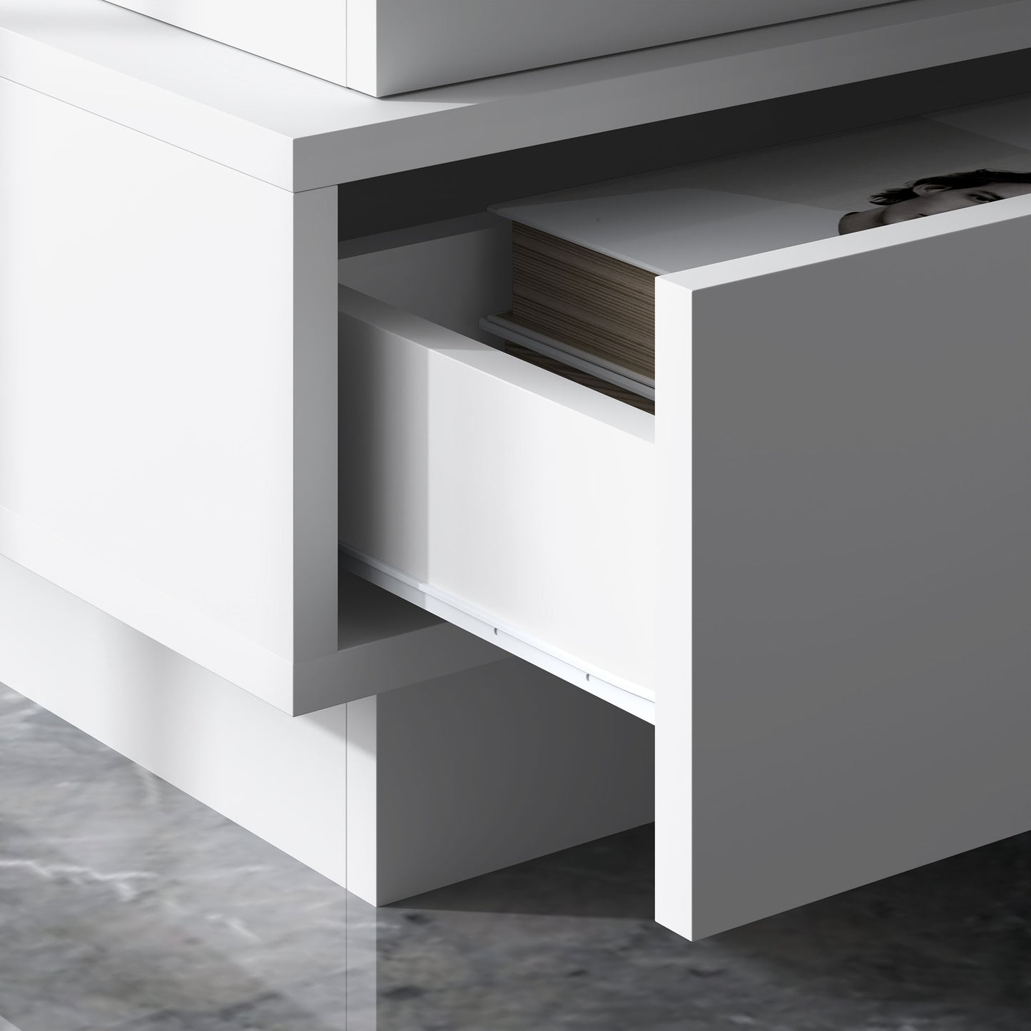 Bedside Table with Charging Station and LED Light Modern Nightstand with USB Ports AC Outlets Drawers Remote, White