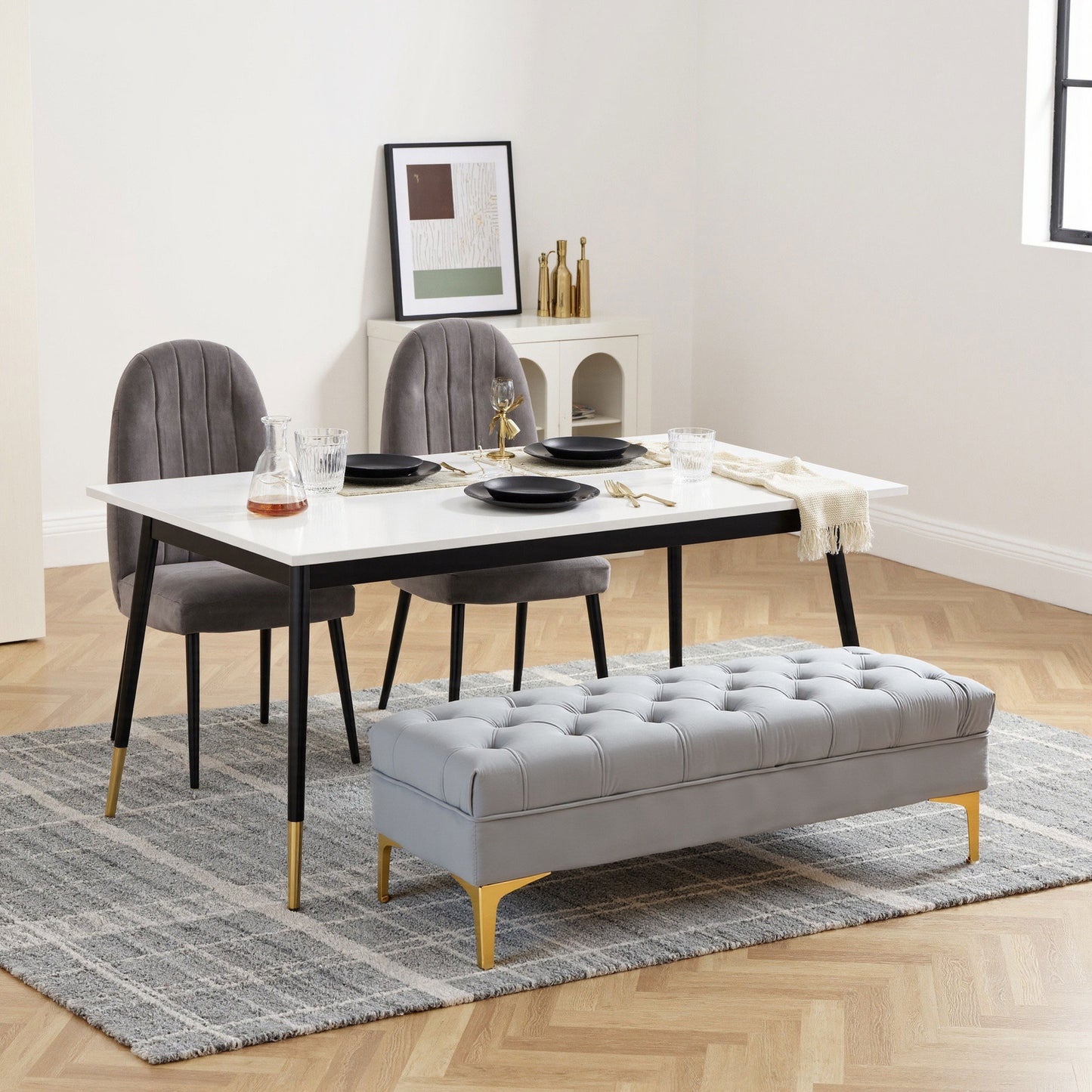 End of Bed Bench, Upholstered Bench, Entryway Shoe Bench with Button Tufted for Living Room, Bedroom, Grey