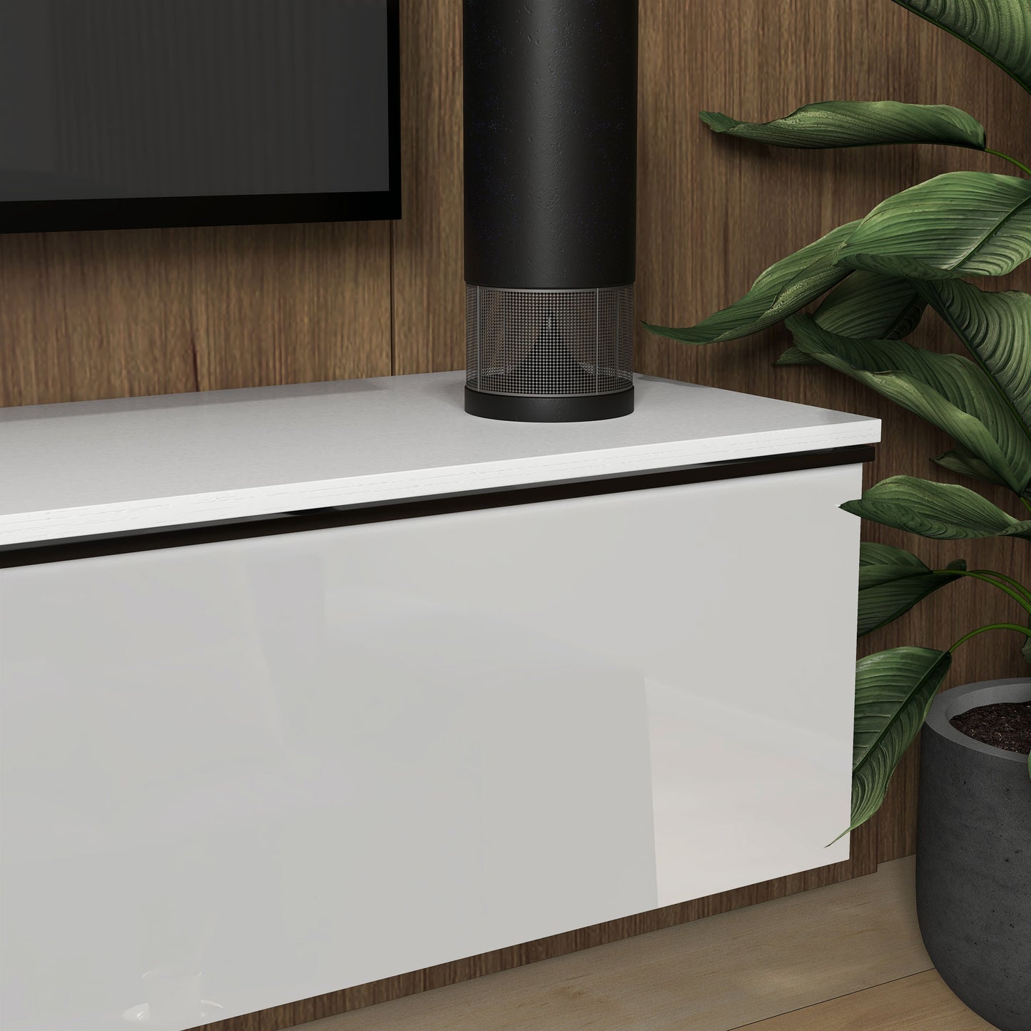Wall Mounted TV Stand, Floating TV Cabinet for up to 70" TVs with Storage, High Gloss Effect, White