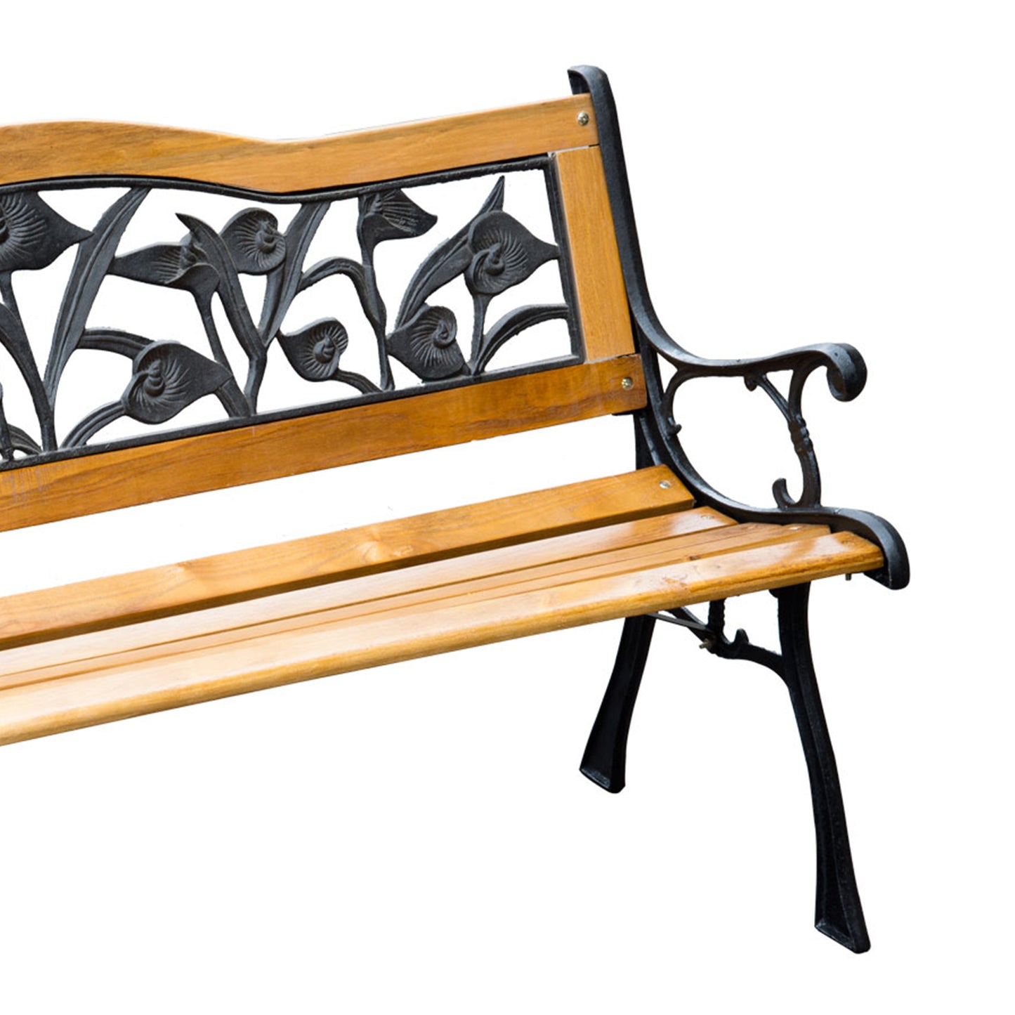50" 2-Seater Garden Bench Chair, Loveseat for Yard, Lawn, Porch, Patio, Cast Iron/ Wooded, Natural
