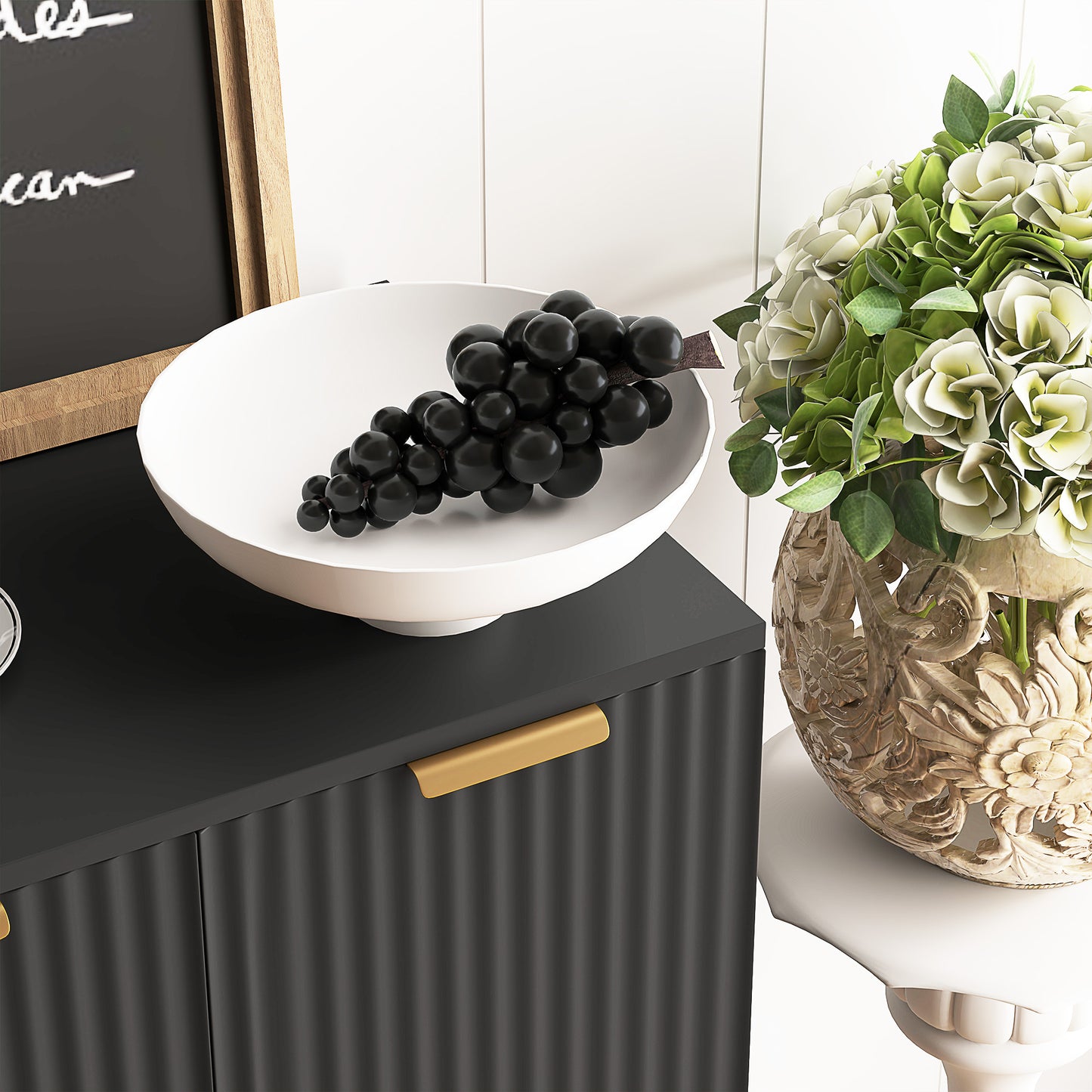 Modern Kitchen Storage Cabinet, Sideboard Buffet Cabinet with Adjustable Shelves for Hallway, Black