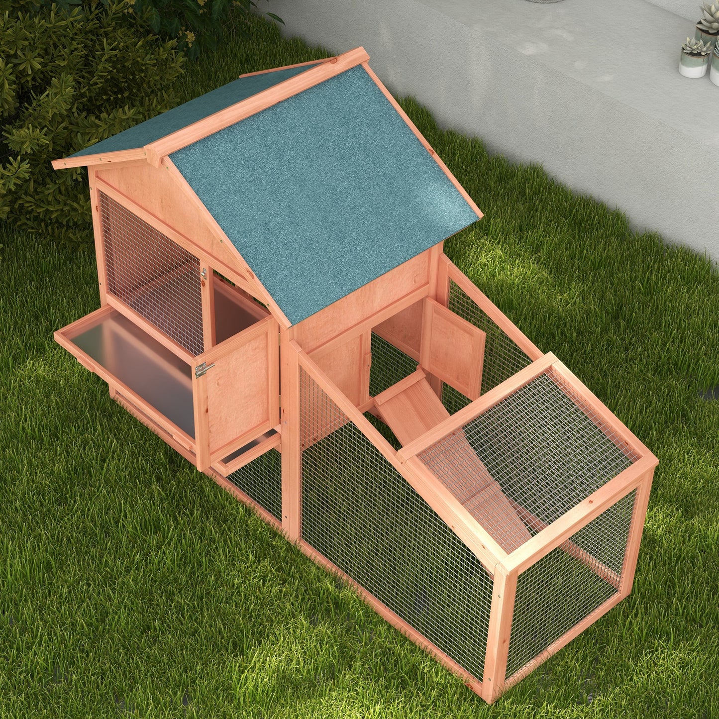 2 Tier Rabbit Hutch Outdoor Bunny House Guinea Pig Cage with Removable Tray, Ramp, Asphalt Roof